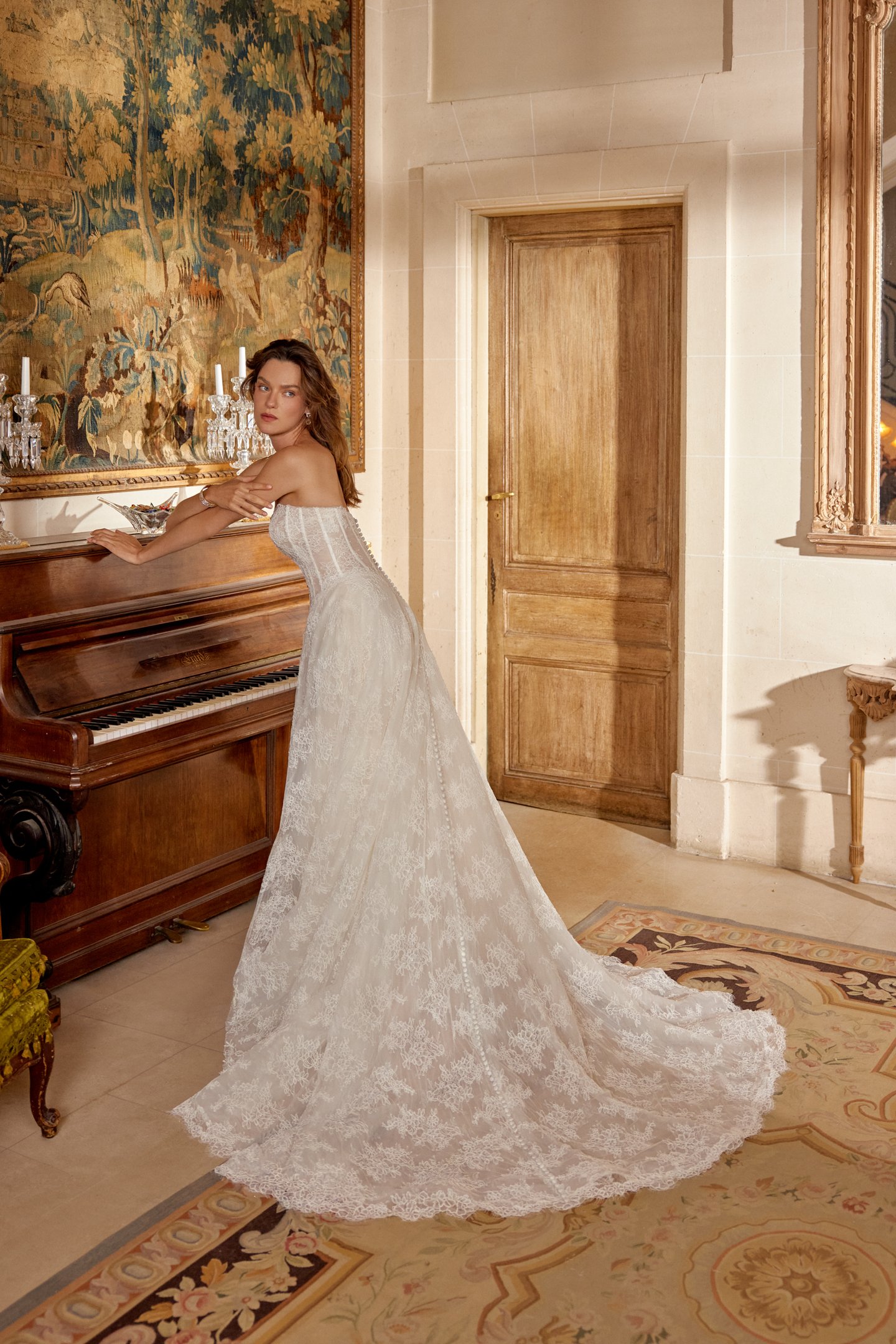 Justin Alexander Style 88514 MANUELA Corded Allover Alençon Lace A-Line Gown with Basque Waist