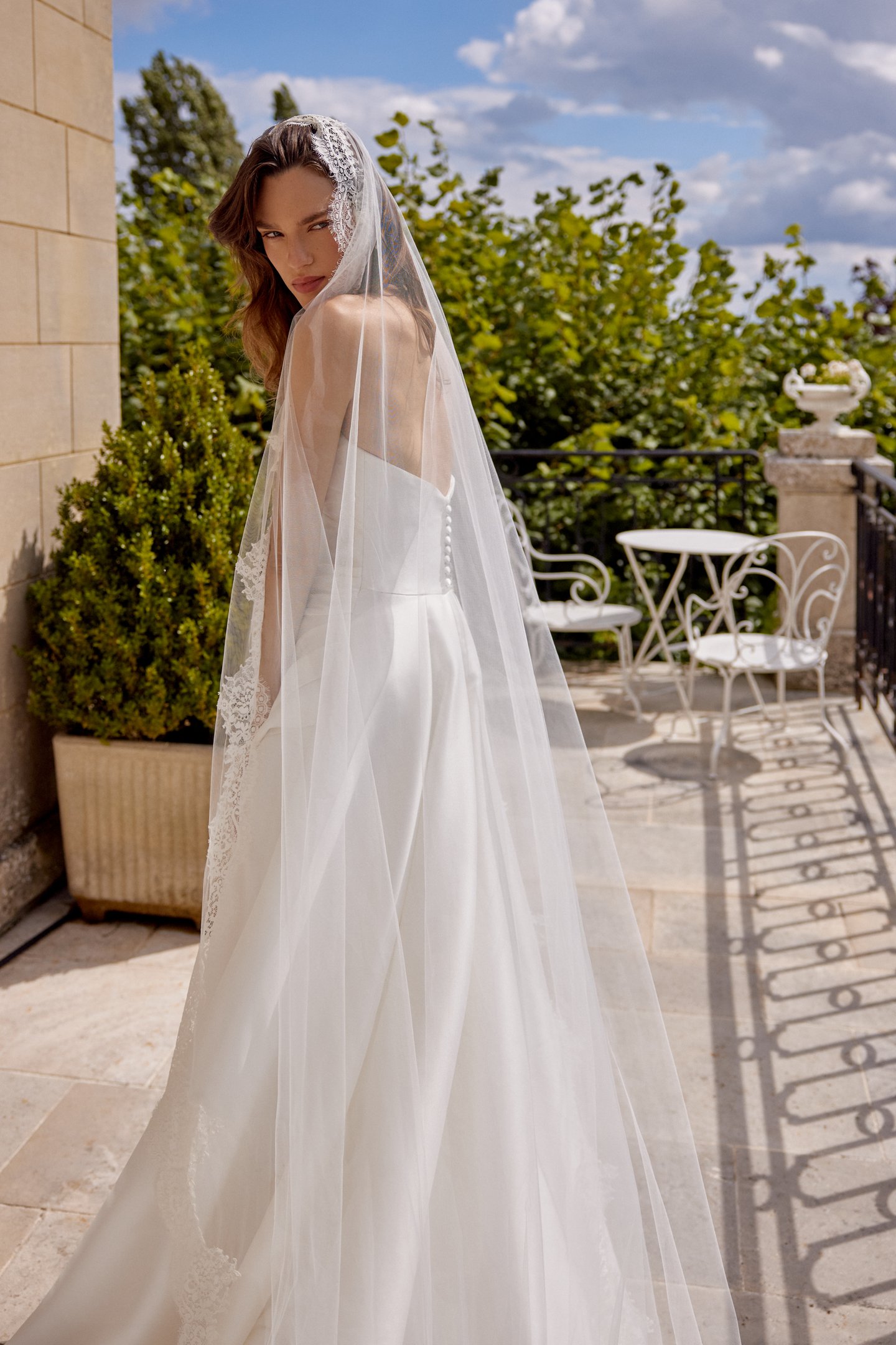Madison: Stretch Mikado A-Line with Draped Strapless Neckline and