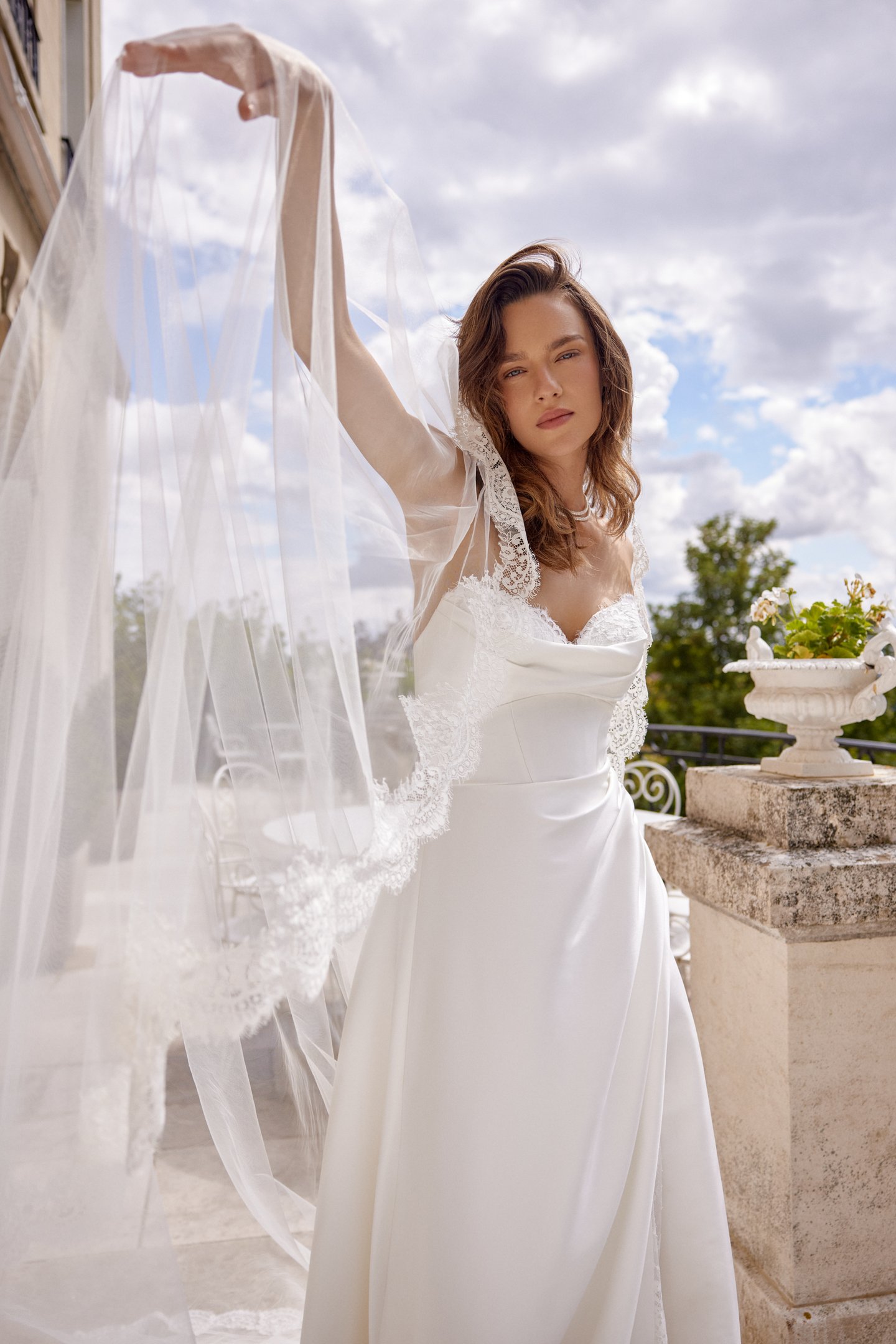 Madison: Stretch Mikado A-Line with Draped Strapless Neckline and