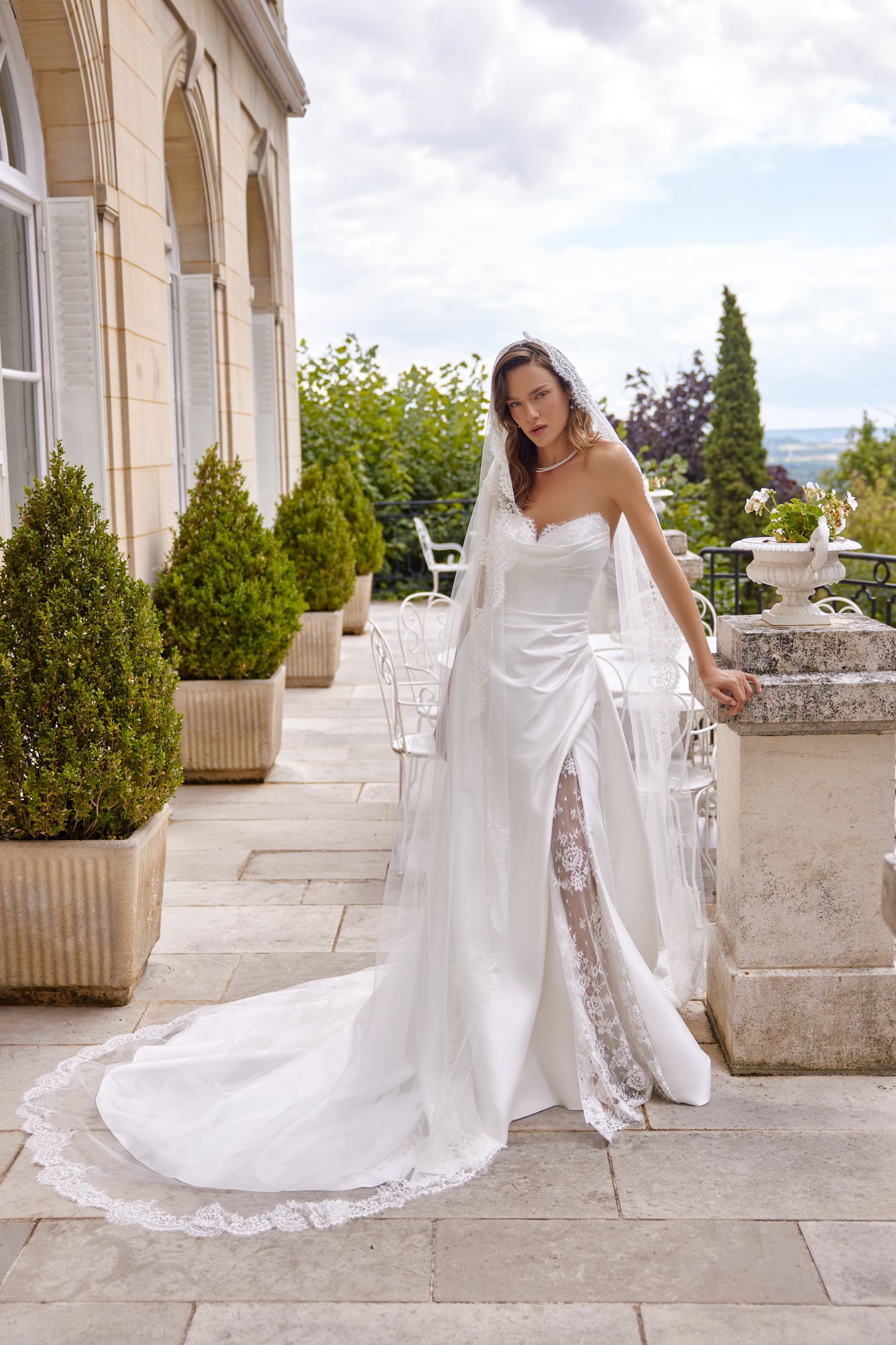 Madison: Stretch Mikado A-Line with Draped Strapless Neckline and