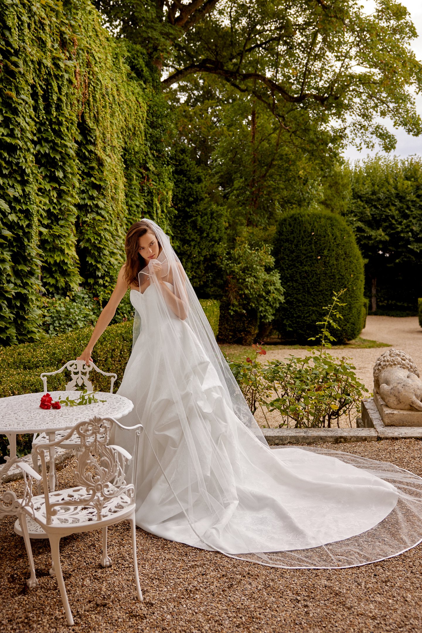 Justin Alexander Style 88519 MARA Strapless Brocade Ball Gown with Basque Waist and Pick-Up Skirt