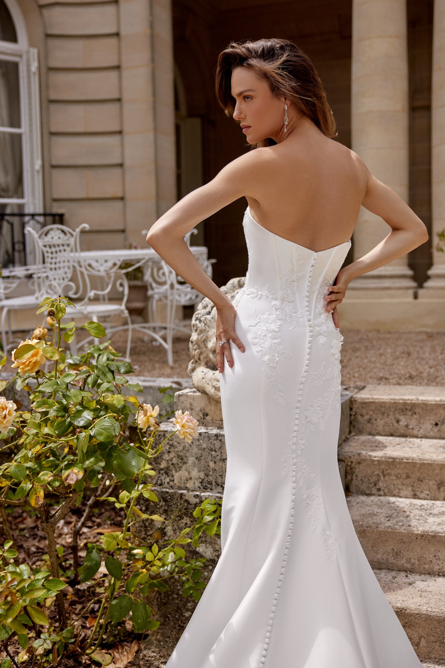 Justin Alexander Style 88521 MALLORY Stretch Mikado Fit and Flare with Exposed Boning and Basque Waist