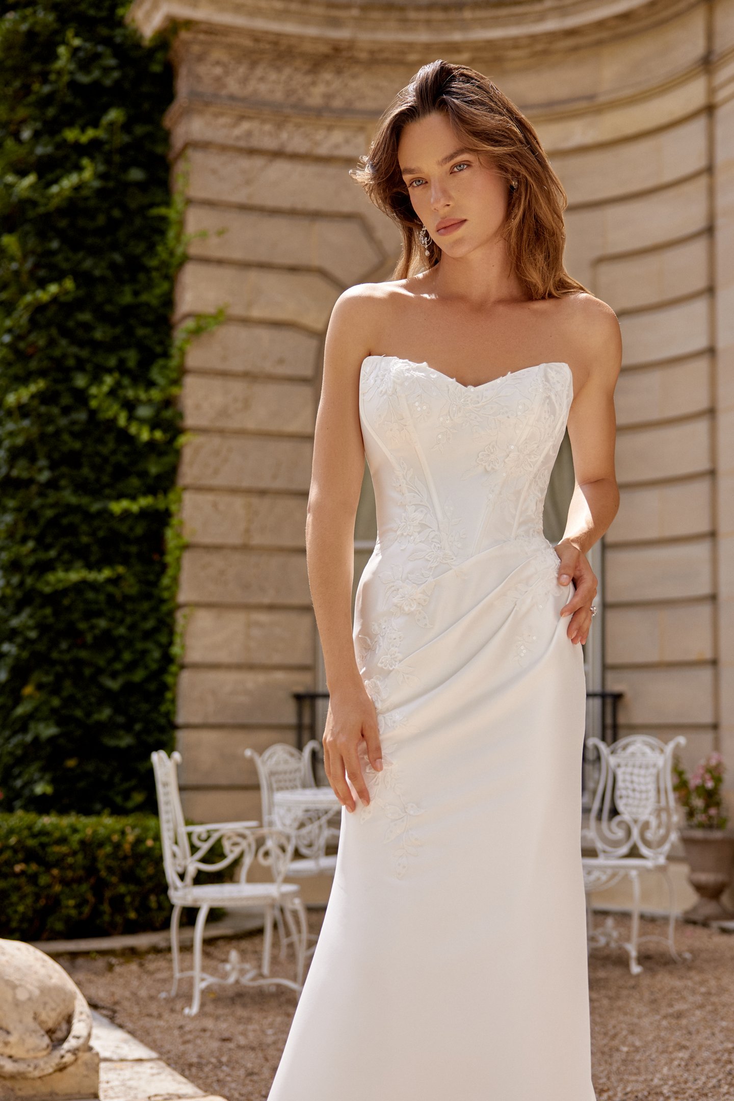 Justin Alexander Style 88521 MALLORY Stretch Mikado Fit and Flare with Exposed Boning and Basque Waist