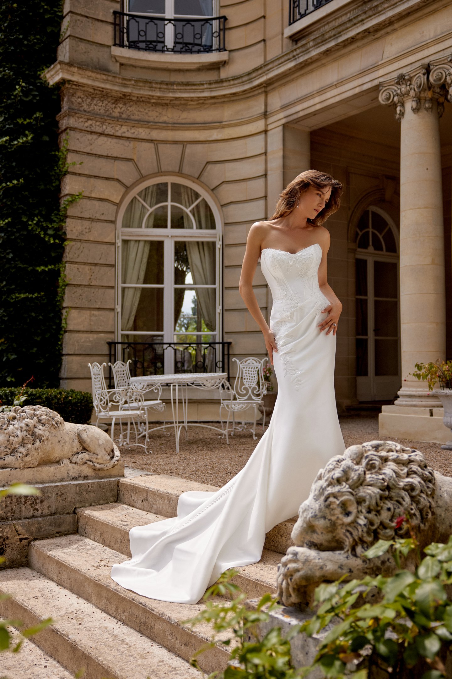 Mallory: Stretch Mikado Fit and Flare with Exposed Boning and