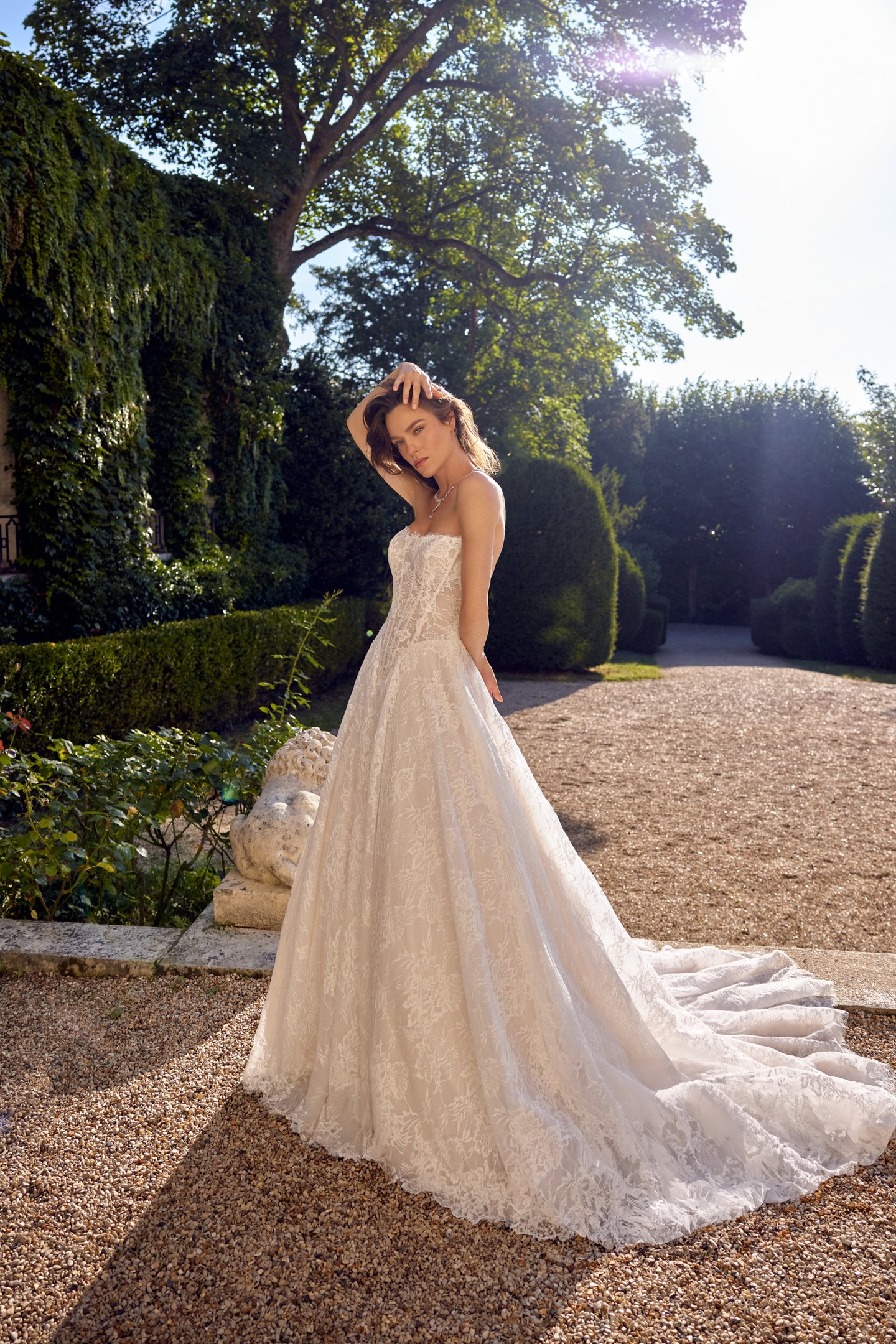 Justin Alexander Style 88522 MILAN Allover Matte Corded Alençon Lace A-Line Gown with Square Basque Waist