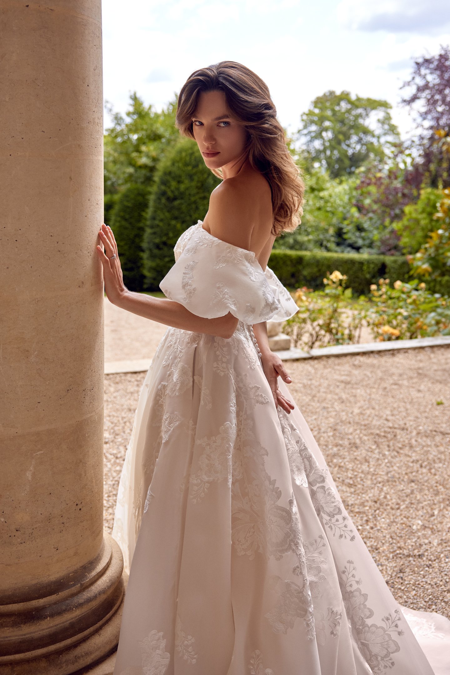 Justin Alexander Style 88524 MONET Organdy Ball Gown with Matte Embroidered Lace Appliqués and Pockets