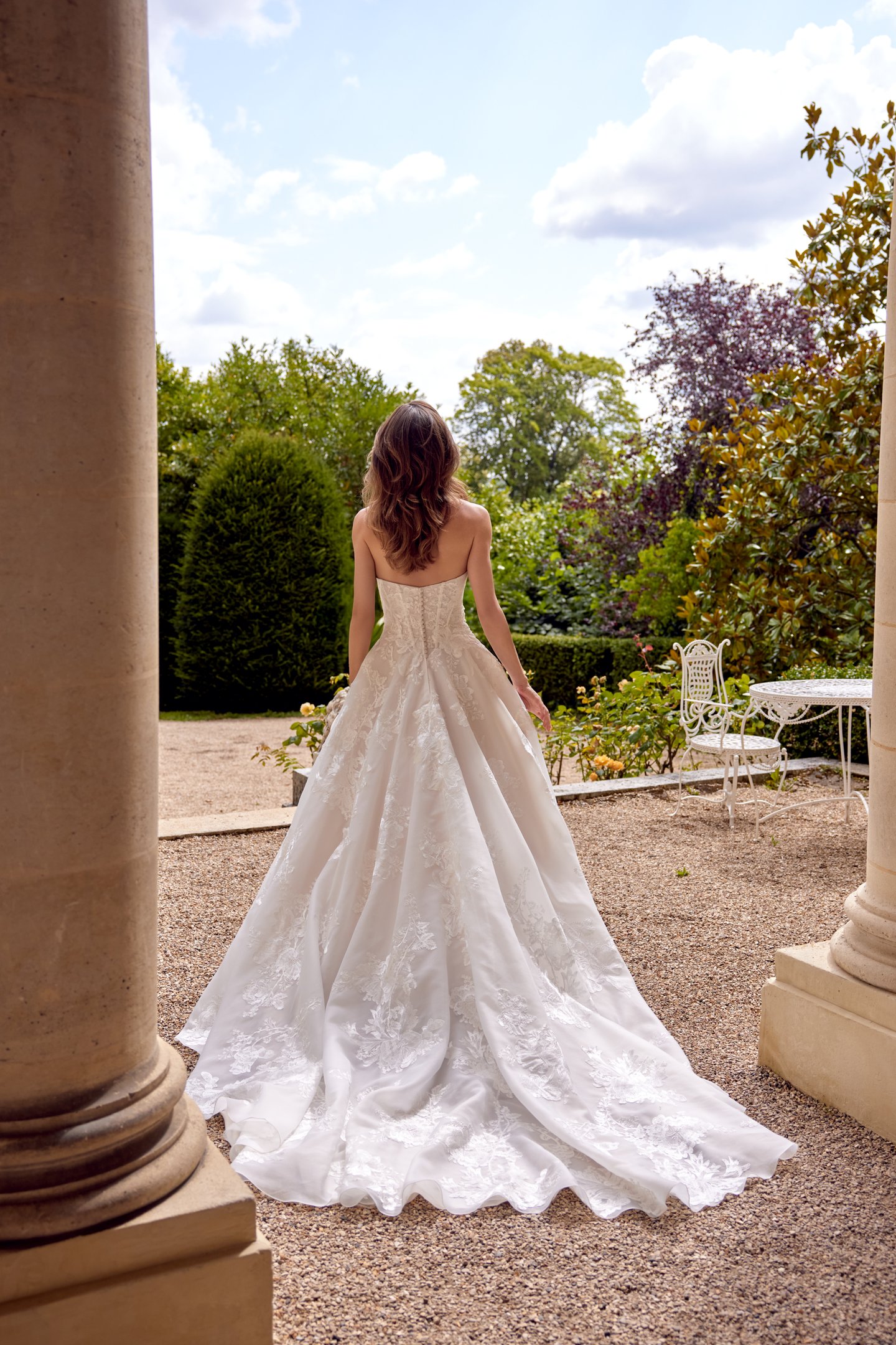 Justin Alexander Style 88524 MONET Organdy Ball Gown with Matte Embroidered Lace Appliqués and Pockets
