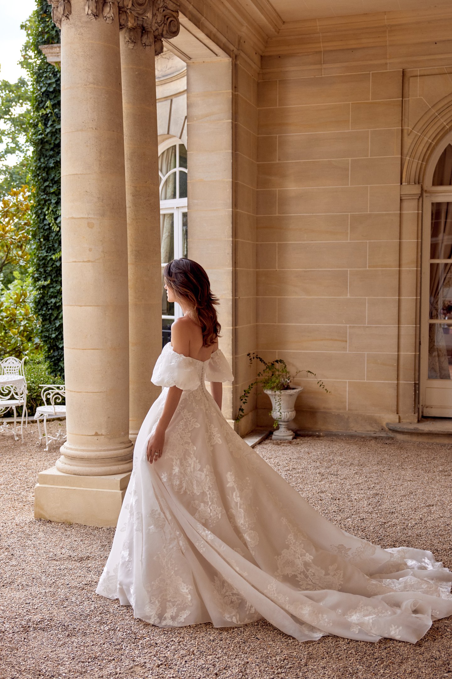 Justin Alexander Style 88524 MONET Organdy Ball Gown with Matte Embroidered Lace Appliqués and Pockets