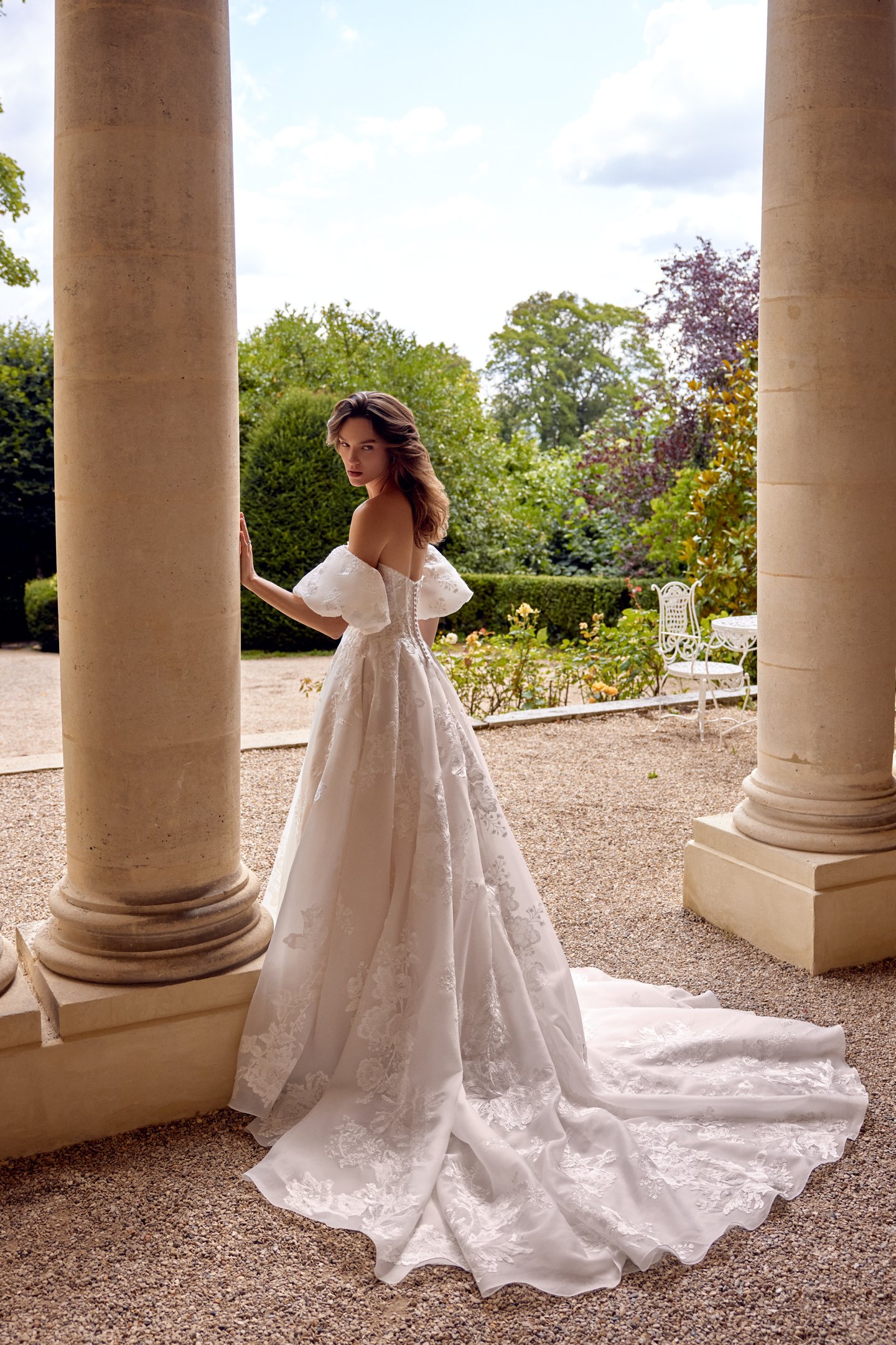 Justin Alexander Style 88524 MONET Organdy Ball Gown with Matte Embroidered Lace Appliqués and Pockets