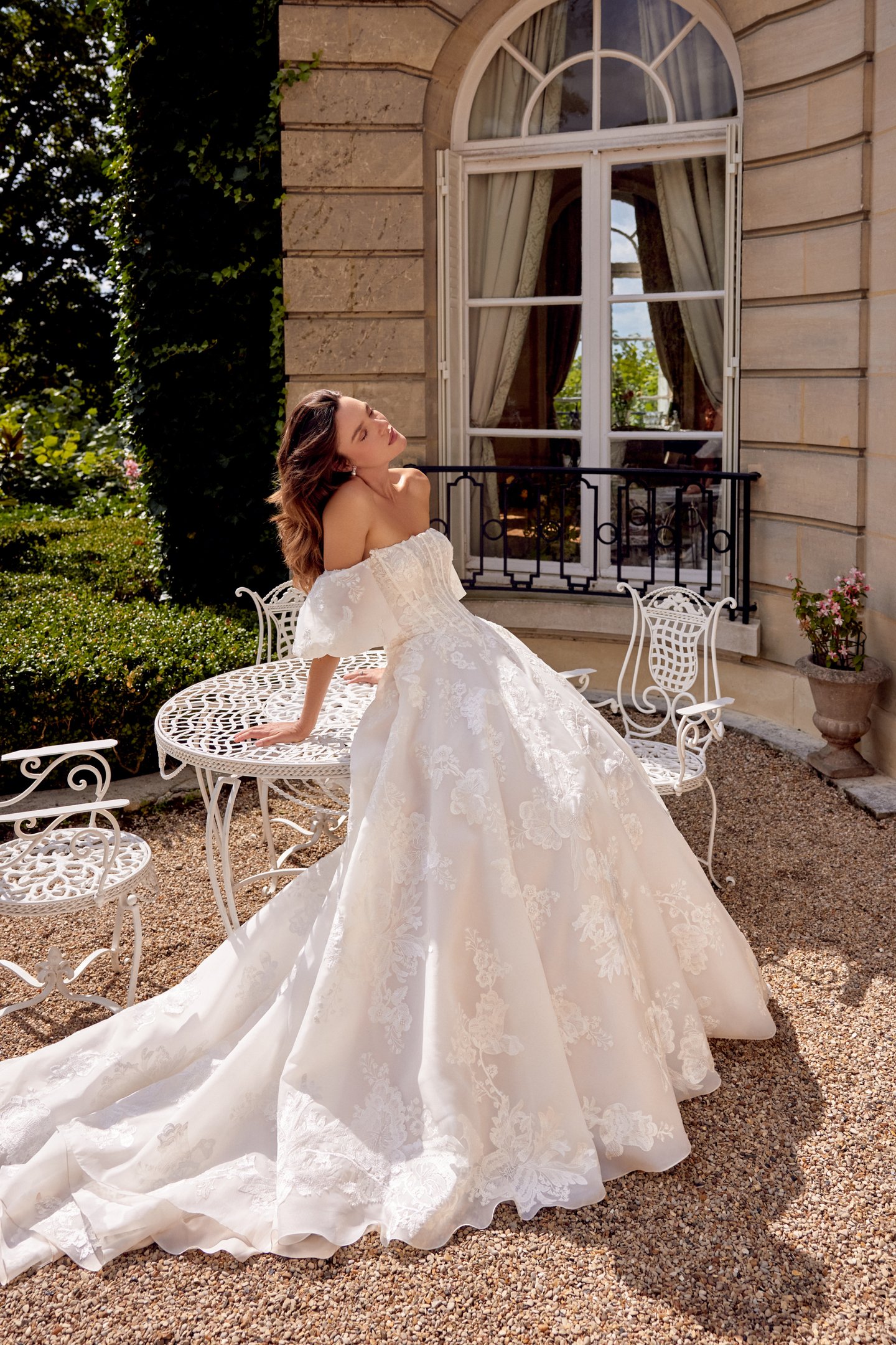 Justin Alexander Style 88524 MONET Organdy Ball Gown with Matte Embroidered Lace Appliqués and Pockets