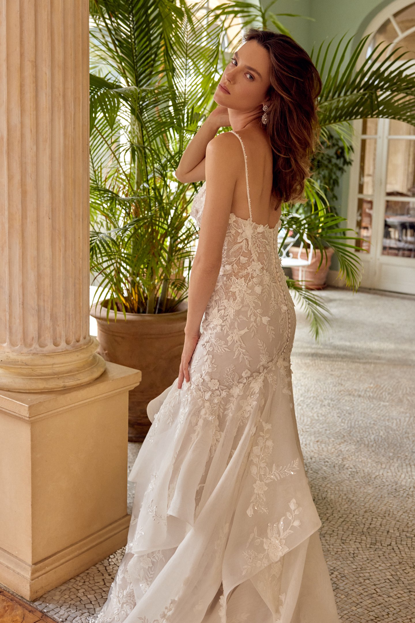 Justin Alexander Style 88528 MARJORIE Organza Mermaid Gown with Tiered Ruffle Skirt and Lace Appliqués