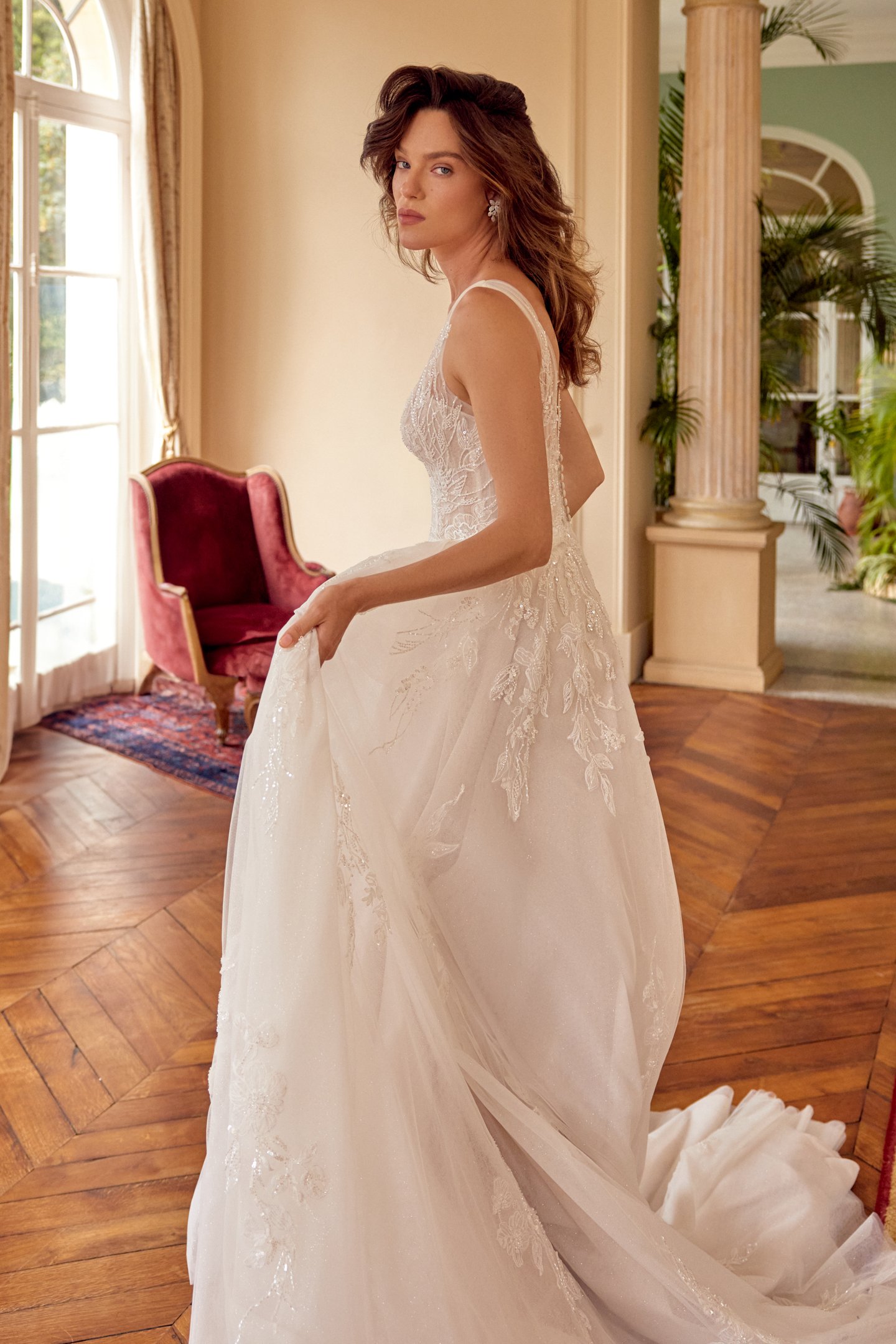 Justin Alexander Style 88529 MELINA Sparkle Tulle A-Line Gown with Sequined and Beaded Lace Appliqués