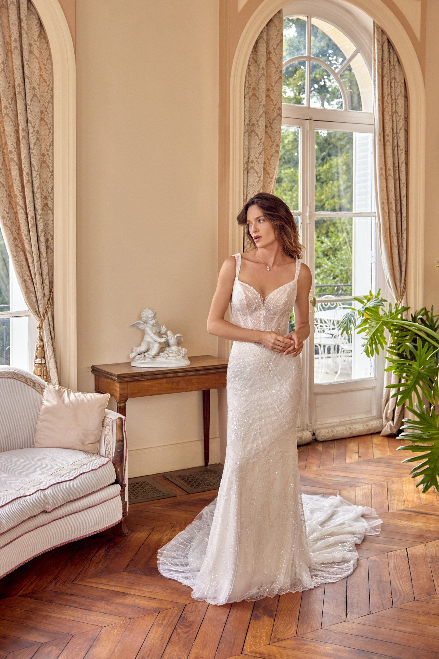 Justin Alexander Style 88530 MURPHY Allover Sparkle Fit and Flare Gown with Art Deco Inspired Beading