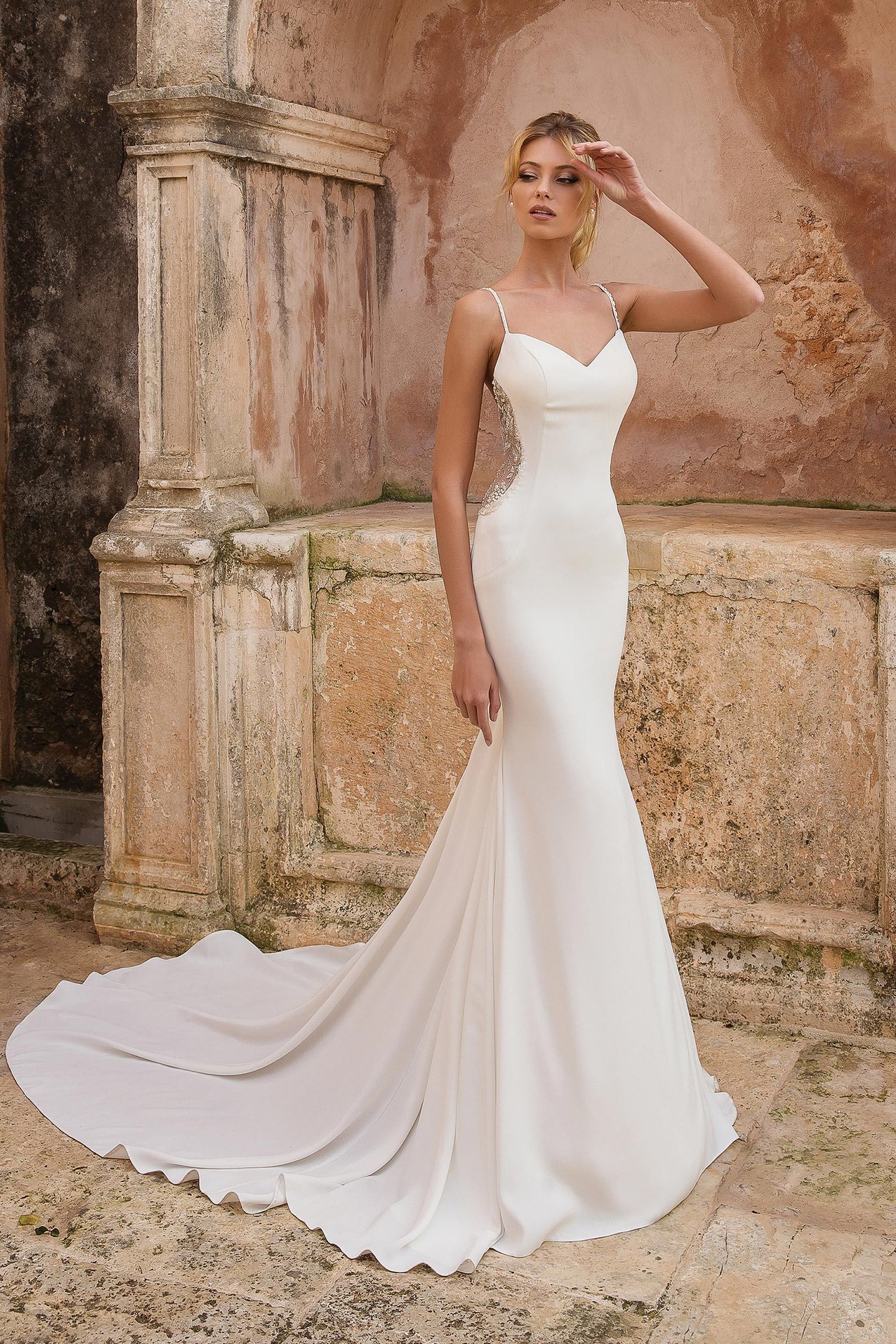 Justin Alexander Style 88036 Fit and Flare Dress with Illusion Beaded Cutout Sides