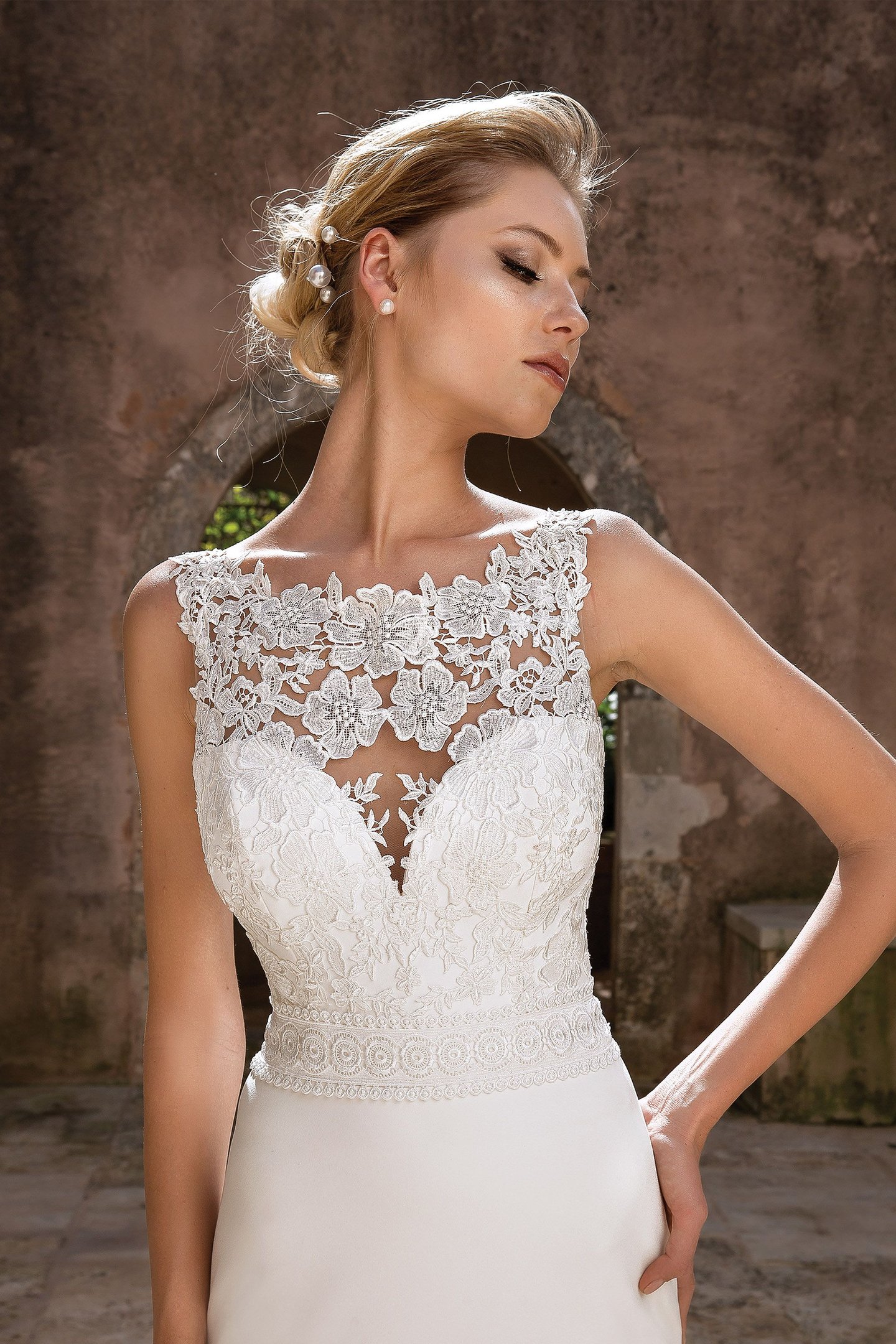 Justin Alexander Style 88045 Venice Lace and Crepe Fit and Flare Dress