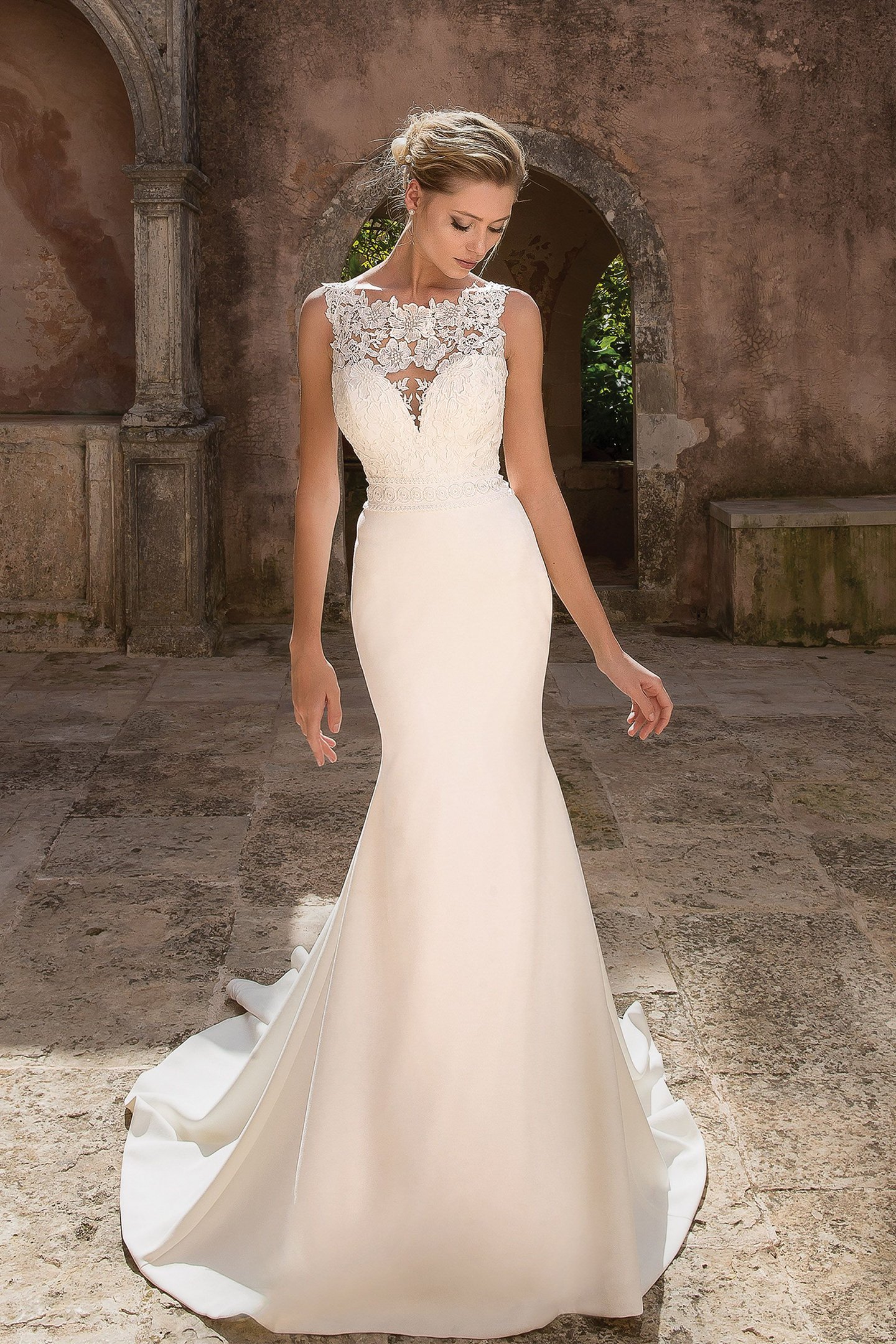 Justin Alexander style 88045 Venice Lace and Crepe Fit and Flare Dress