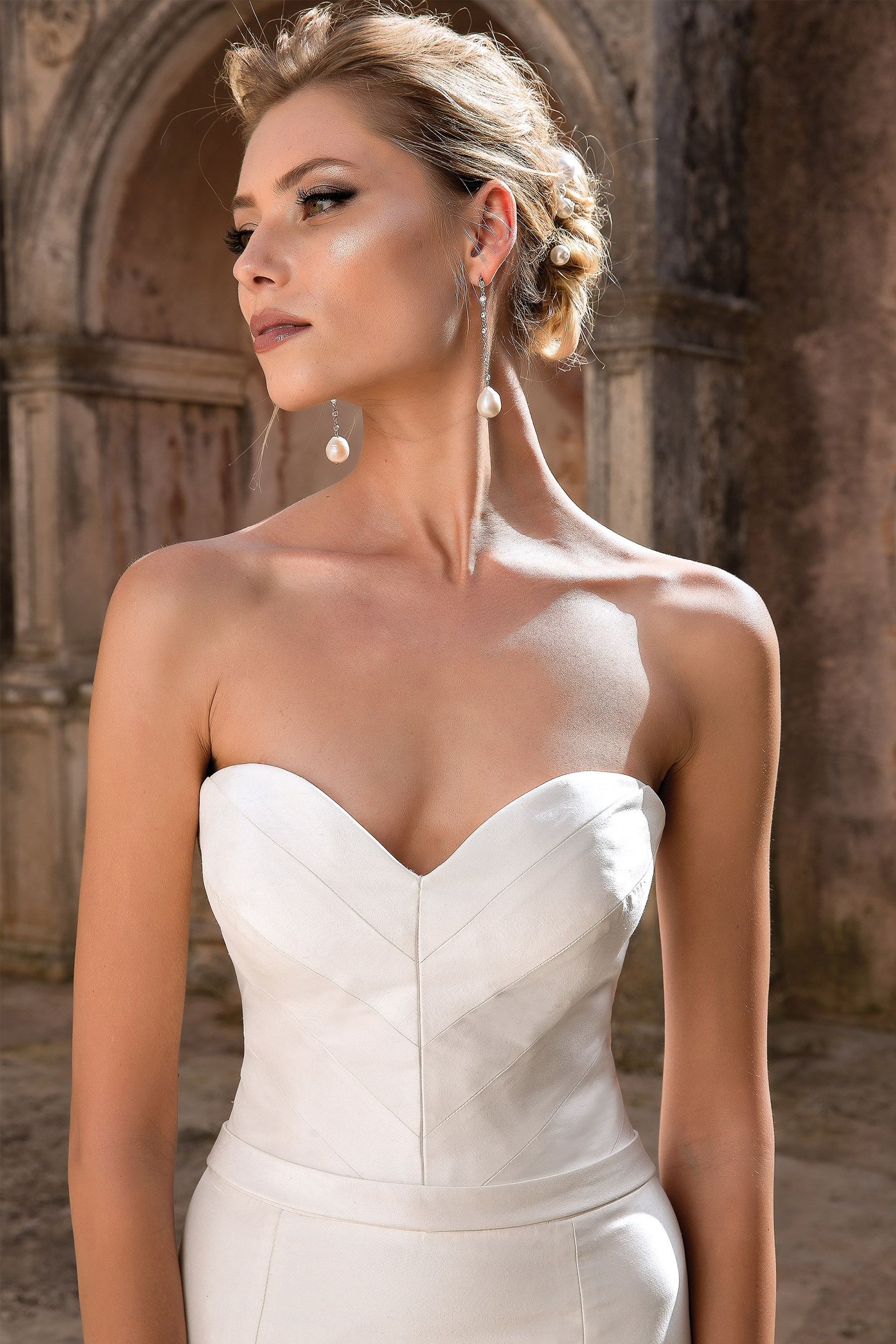 Justin Alexander Style 88067 Silk Dupion Fit and Flare with Chevron Seaming