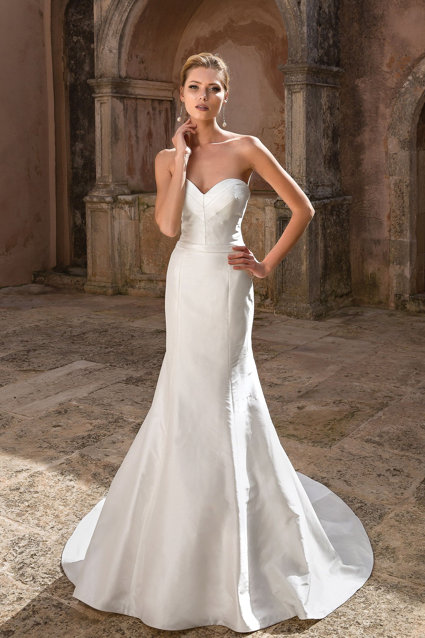 Justin Alexander Style 88067 Silk Dupion Fit and Flare with Chevron Seaming