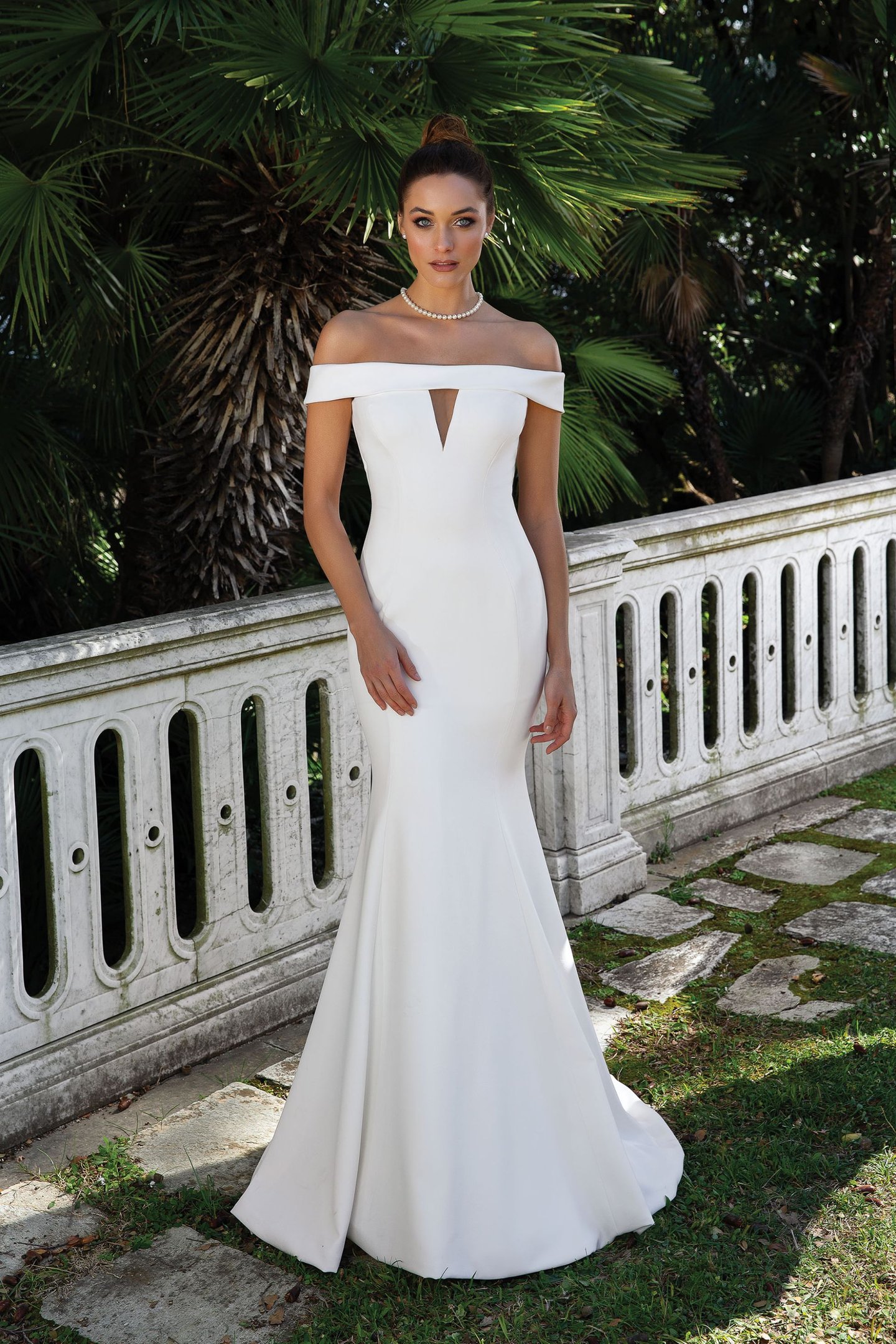 Justin Alexander Style 88115 Crepe Off the Shoulder Gown with Cut Out Detail