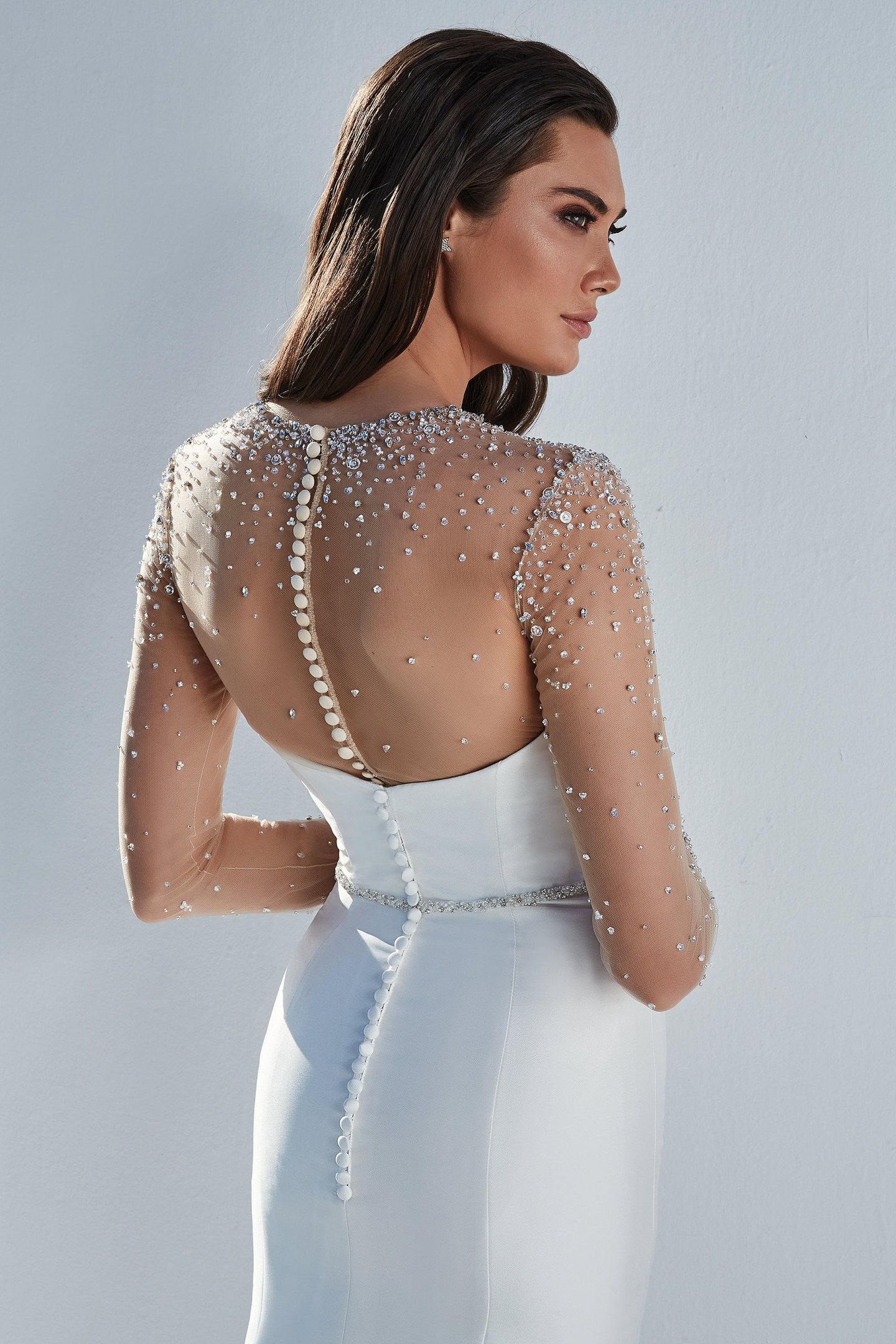 Justin Alexander Style 88171PI Blaire Pop-In Crystal Embellished Illusion Pop-In Bodysuit