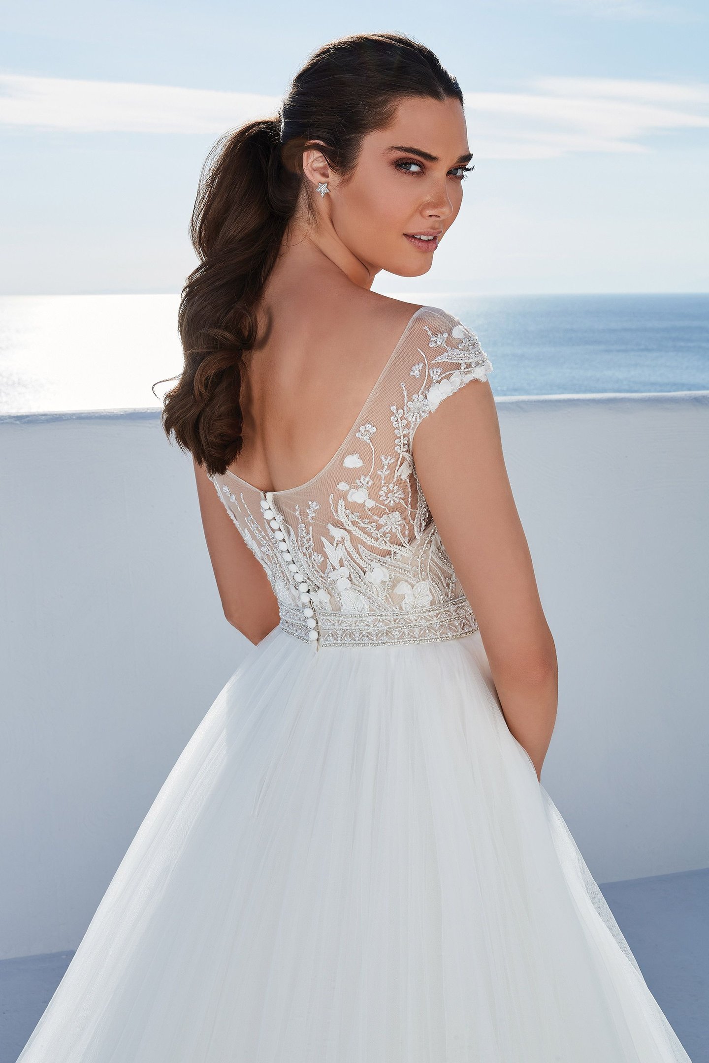 Justin Alexander Style 88175 Baldwin Tulle Ball Gown Embellished with Beading and 3D Chiffon Flowers