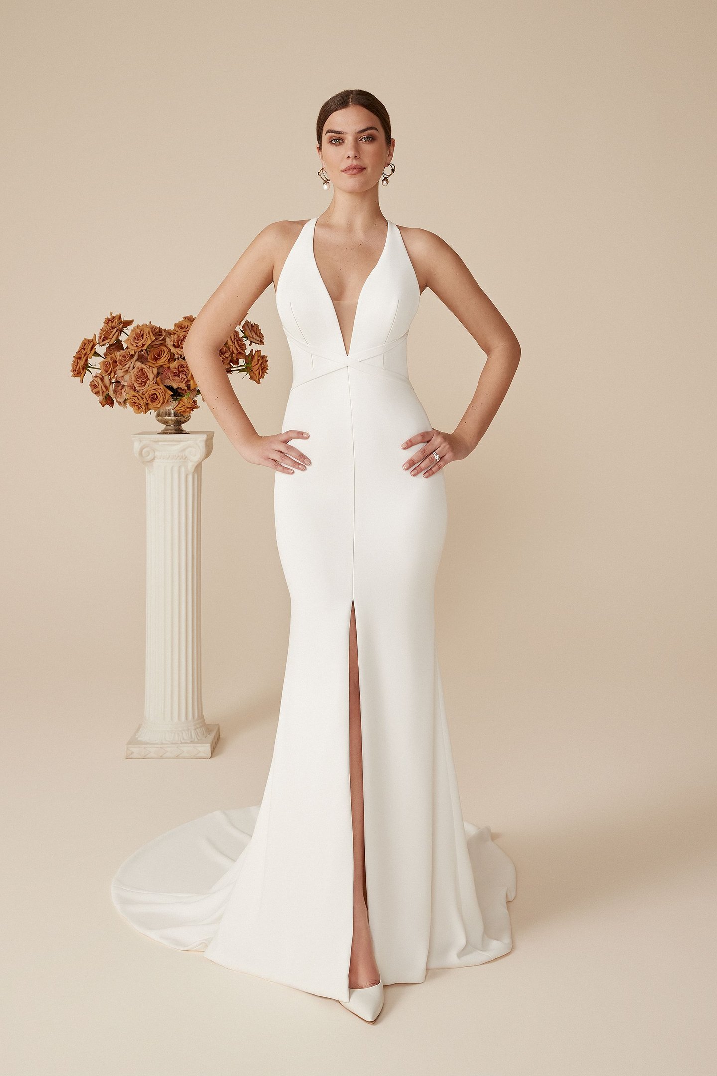 Justin Alexander Style 88250 Dean Clean Fit and Flare Dress with Open Criss-Cross Back and Slit