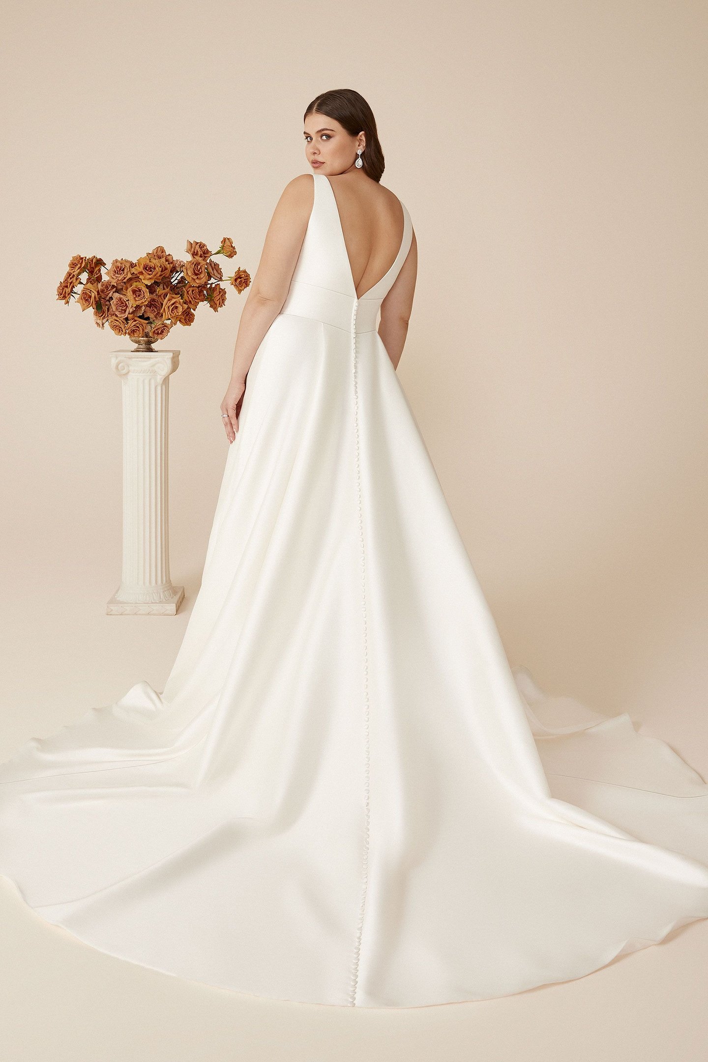 Justin Alexander Style 88146PS April Plus Size Stretch Mikado A-Line Dress with Pockets