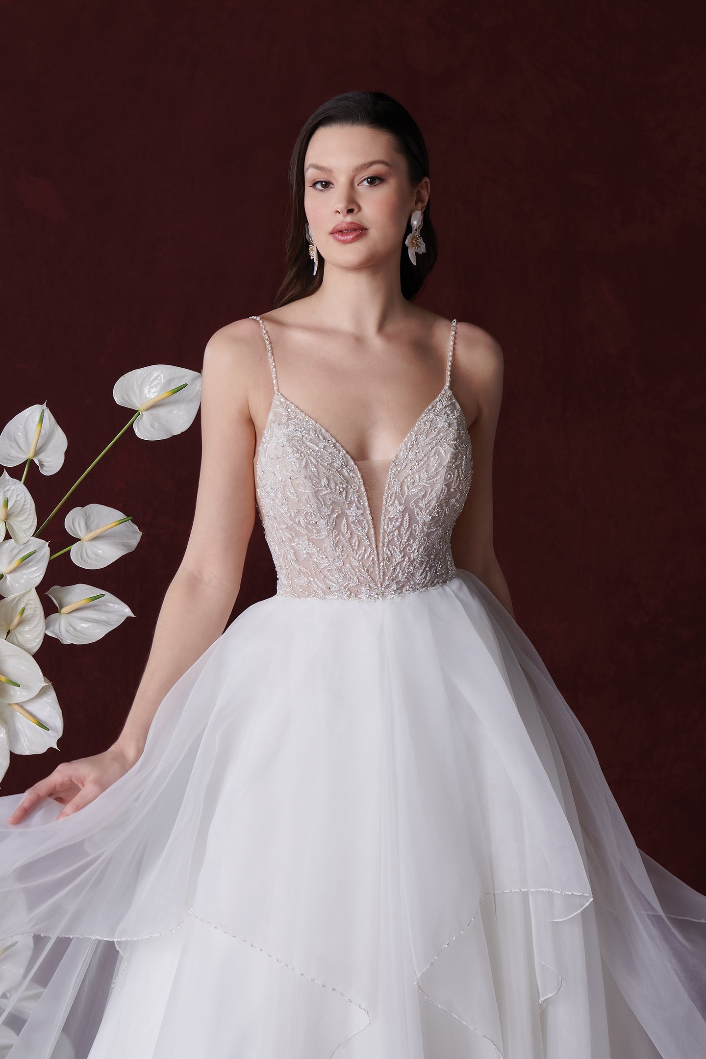 Justin Alexander Style 88358 Houston Organza Ruffle Skirt Ball Gown with Beaded Bodice