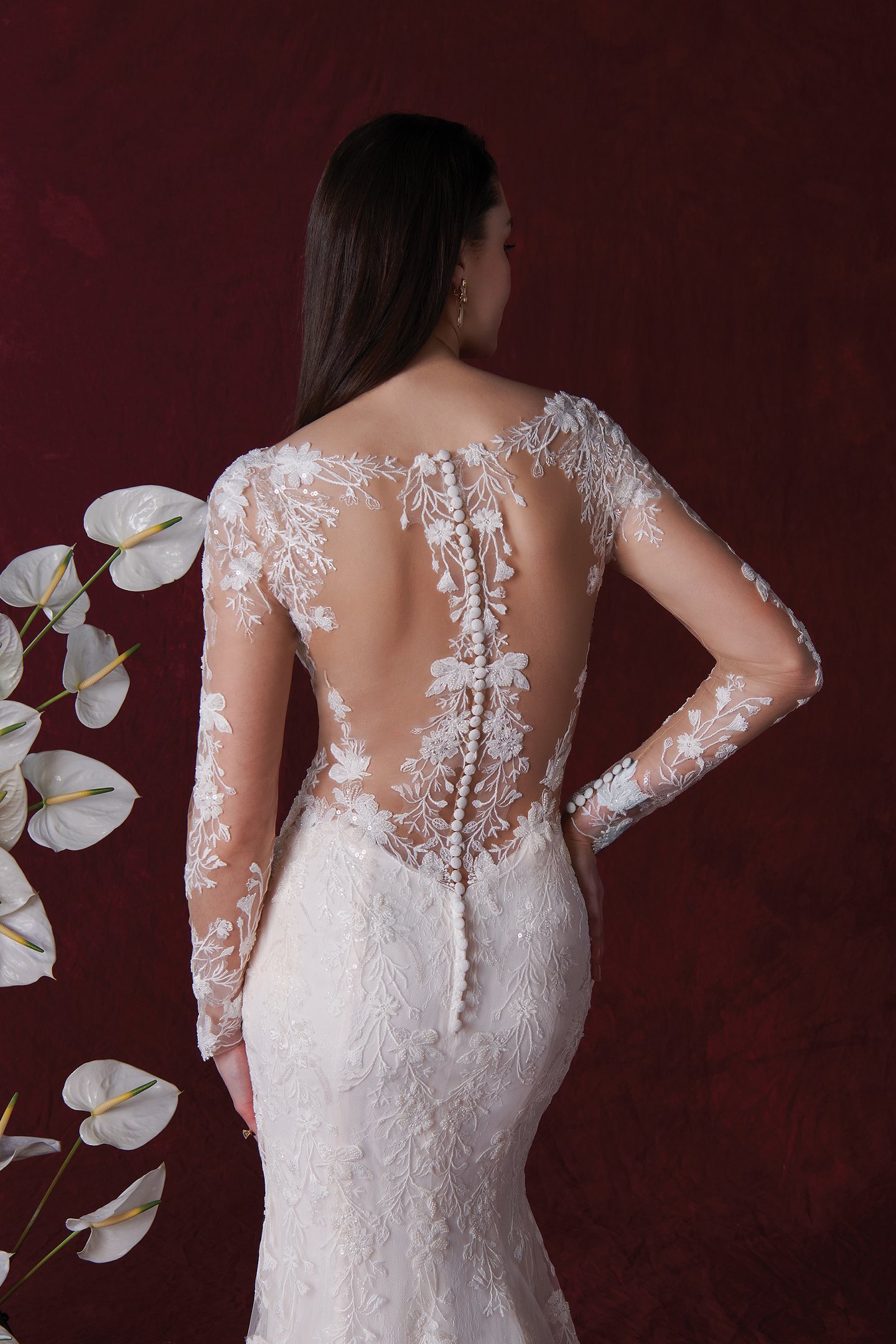 Justin Alexander Style 88367 Hawthorne Long Sleeve Fit and Flare Dress with Deep Side Cutouts