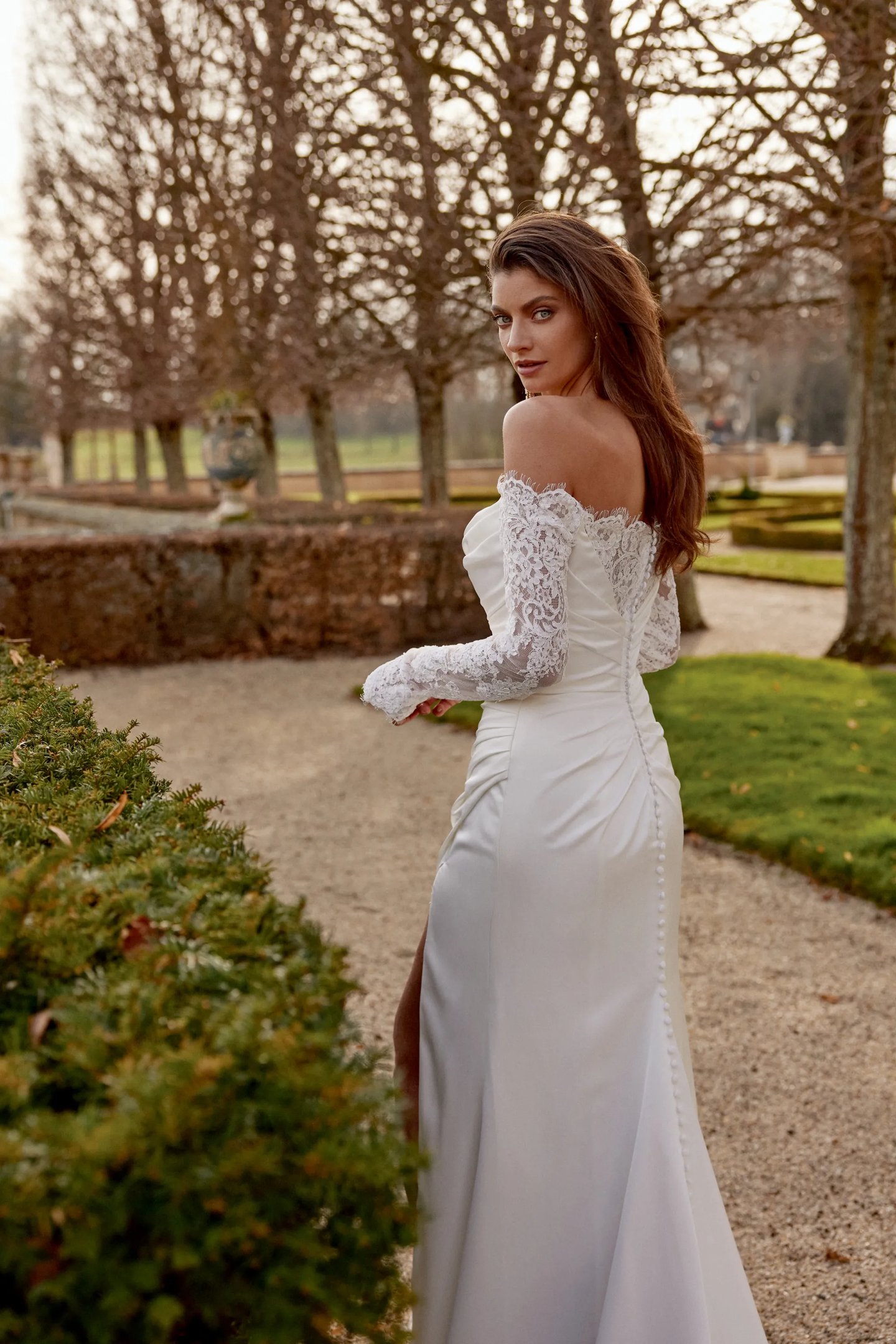 long sleeve vs off-shoulder dress styles Cinderella Divine Long Sleeve Off or On the Shoulder Soft Satin Dress Style  #7482