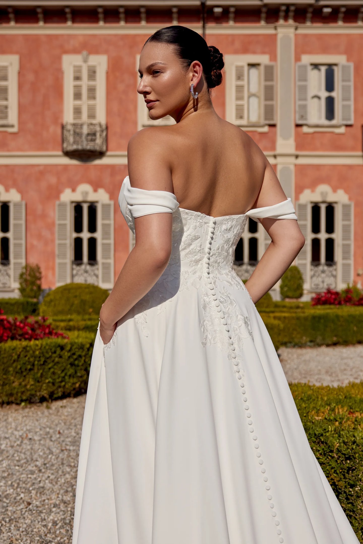 bardot a line wedding dress Coast Women's Lisa Tan Twill Bardot Waisted Midi Wedding Dress in Ivory