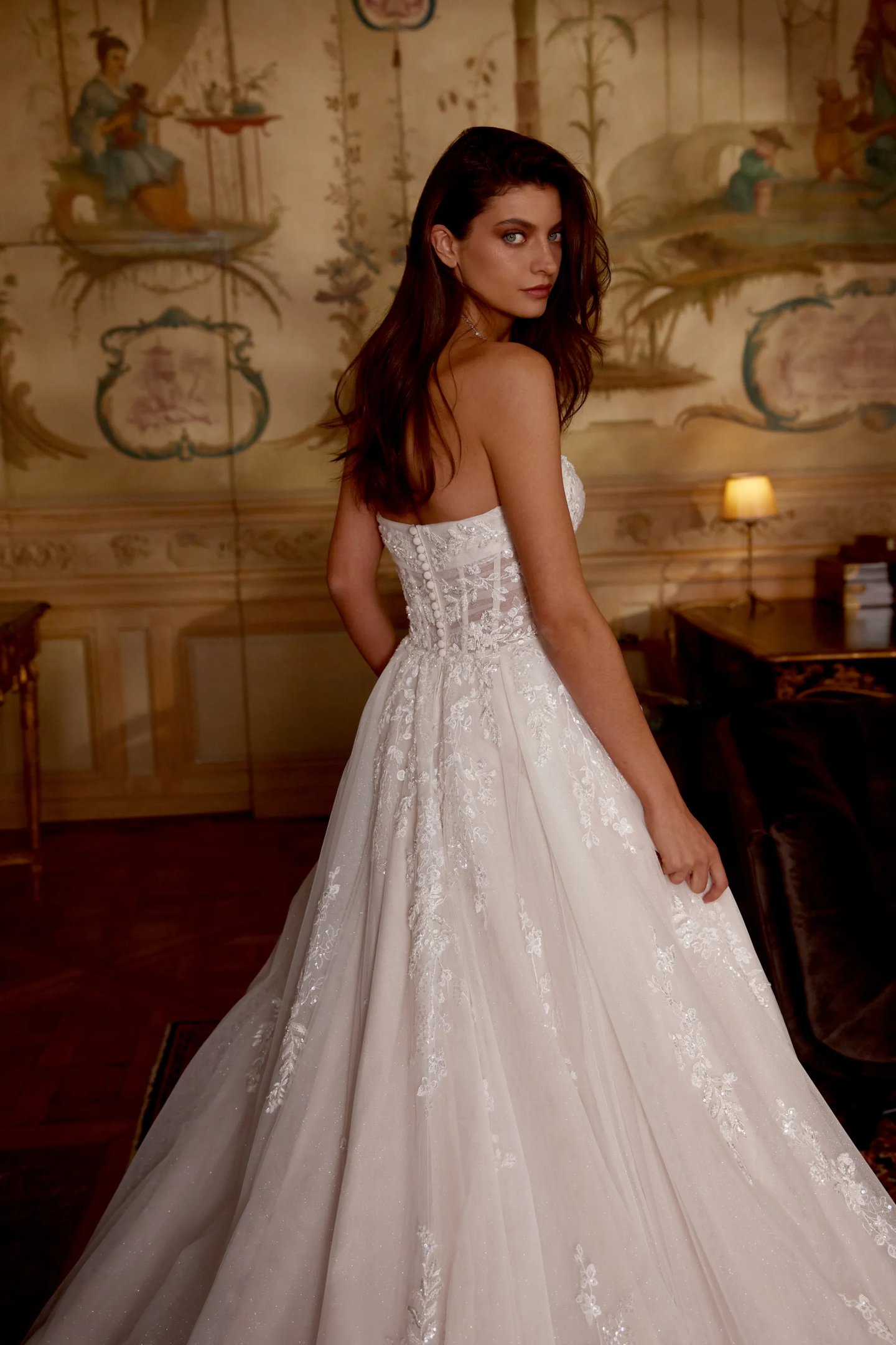 beaded top tulle bottom wedding dress Beaded Tulle A-Line Wedding Dress