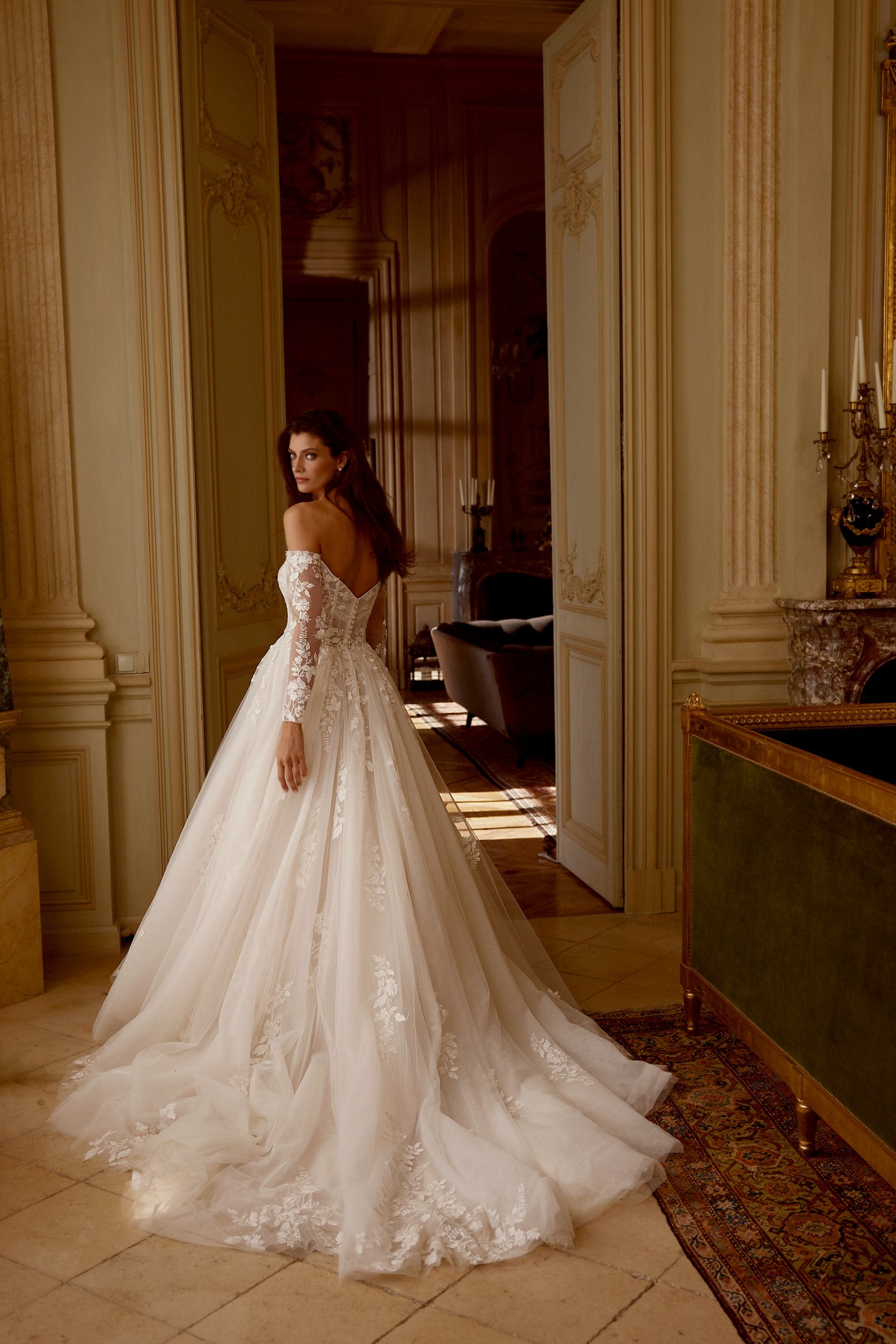 Justin Alexander Style 88415 Janelle Tulle Ball Gown with Off-The-Shoulder Neckline and Exposed Boning