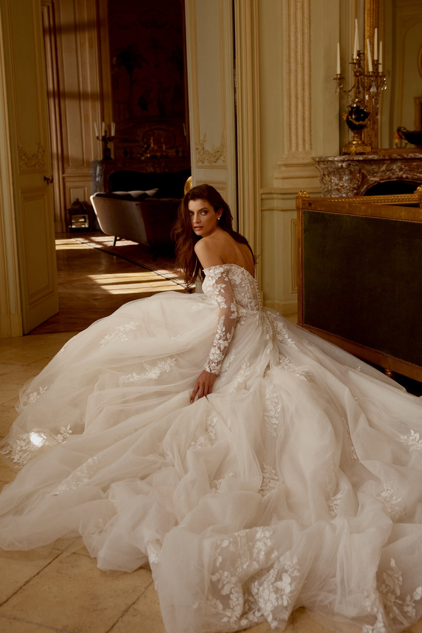 Justin Alexander Style 88415 Janelle Tulle Ball Gown with Off-The-Shoulder Neckline and Exposed Boning
