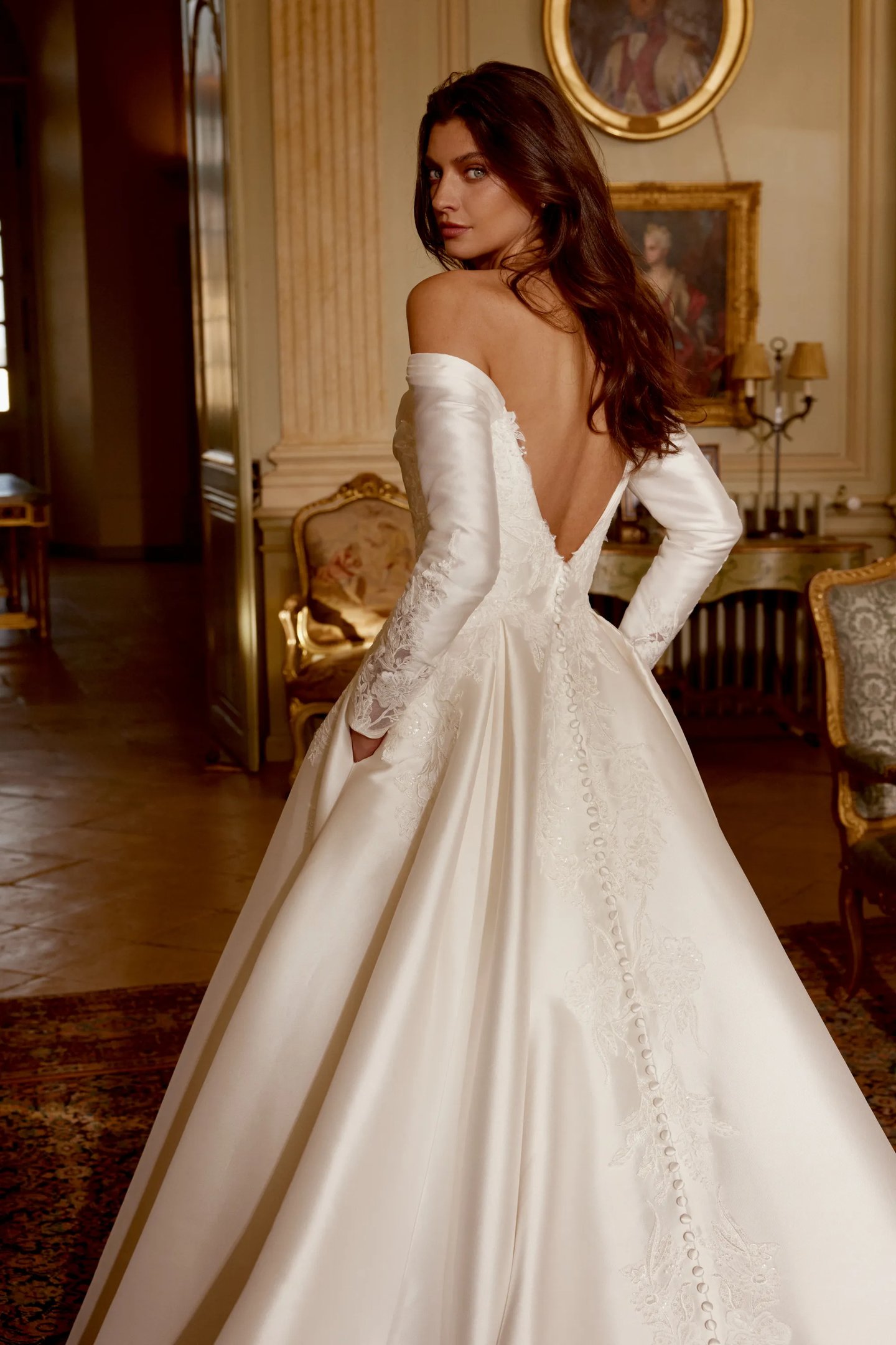 princess wedding dress with long train Sweetheart Ball Gown Watteau Train Wedding Dress with Beading WD022 US14 / Ivory