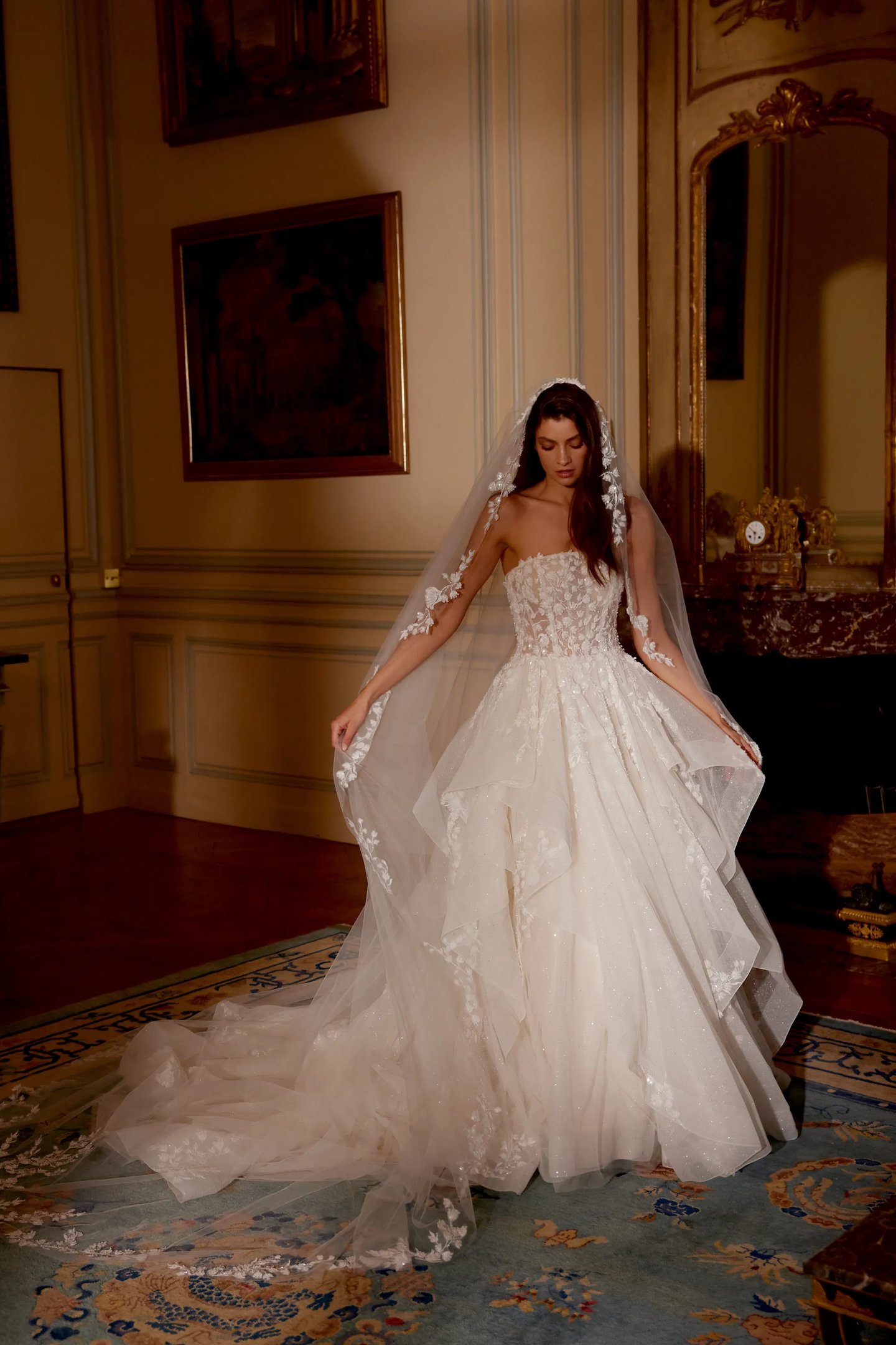 justin alexander beaded wedding dress Vivienne: Strapless Allover Beaded and Sequined Fit and Flare Wedding Gown