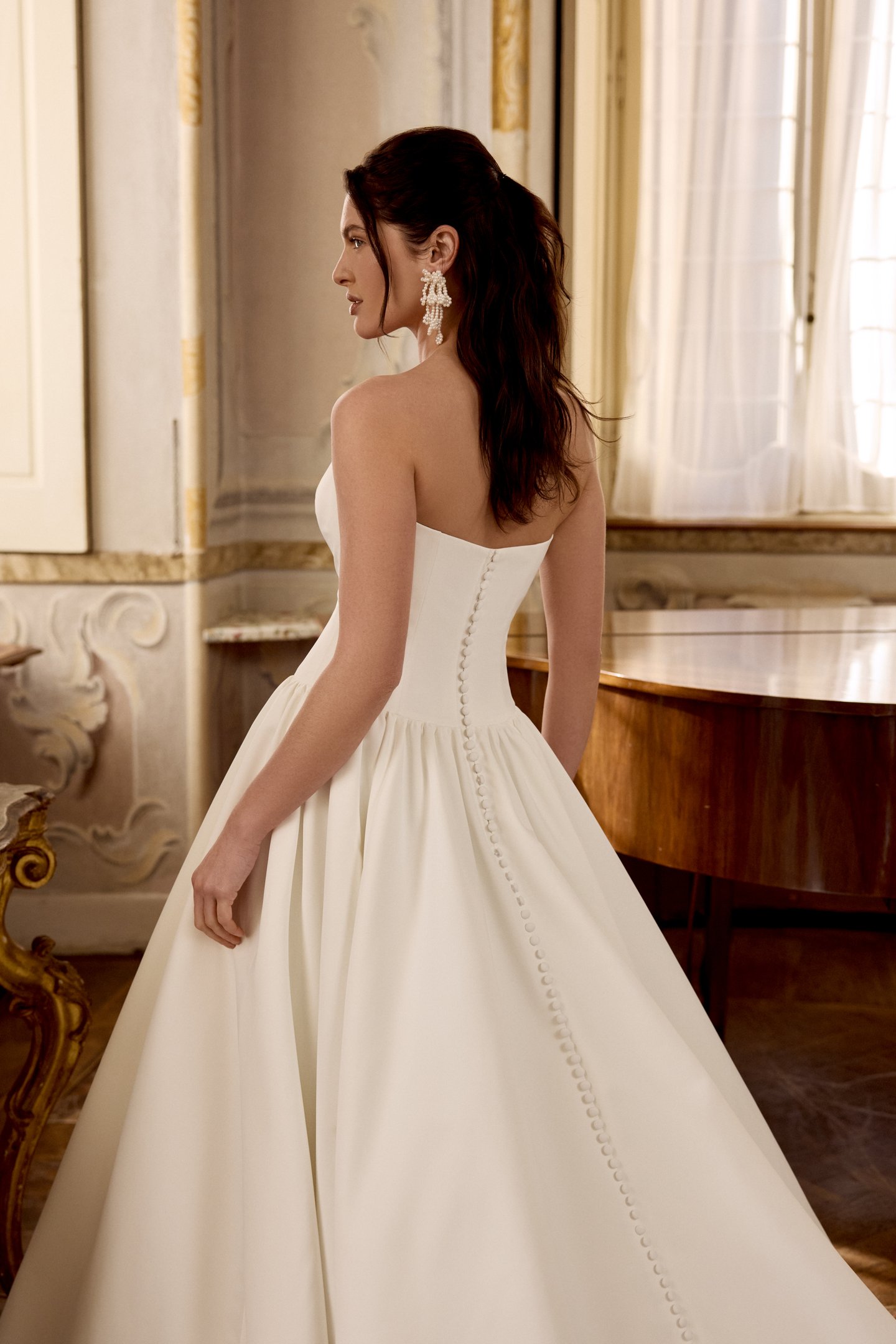 Justin Alexander Style 88466 LONDON Satin A-Line Gown with Princess Seams and Waterfall Waistline