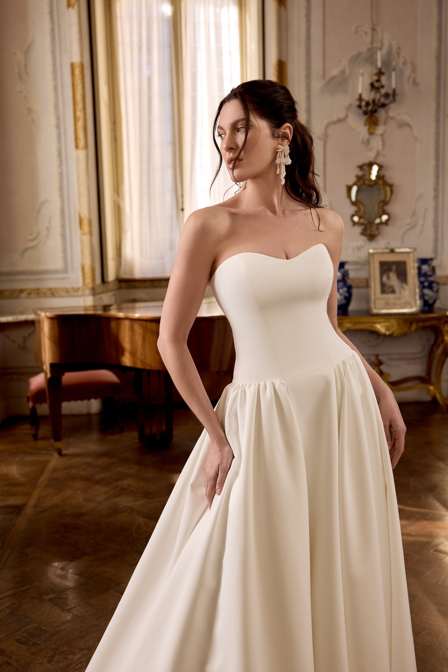 Justin Alexander Style 88466 LONDON Satin A-Line Gown with Princess Seams and Waterfall Waistline