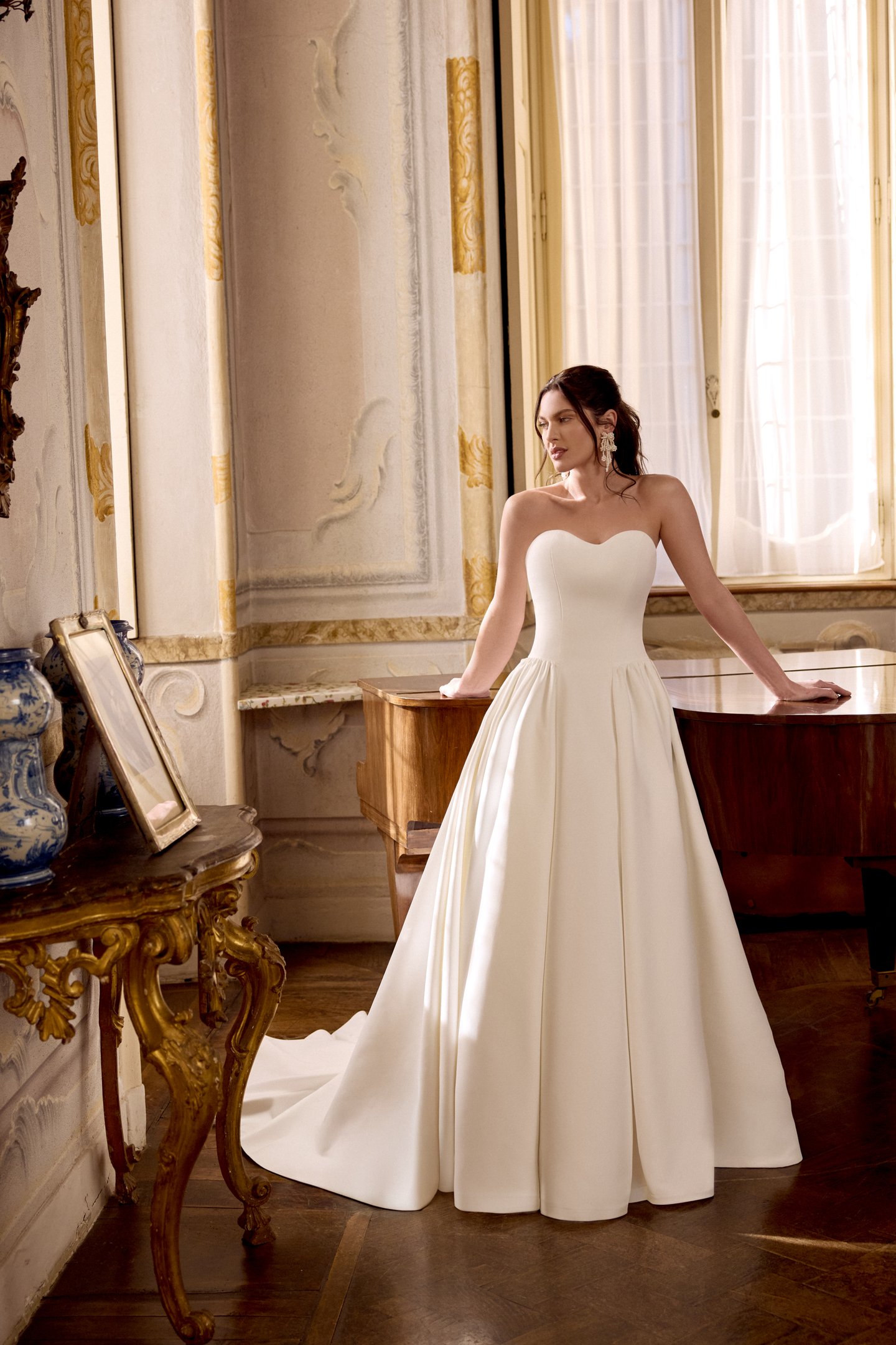 Justin Alexander Style 88466 LONDON Satin A-Line Gown with Princess Seams and Waterfall Waistline
