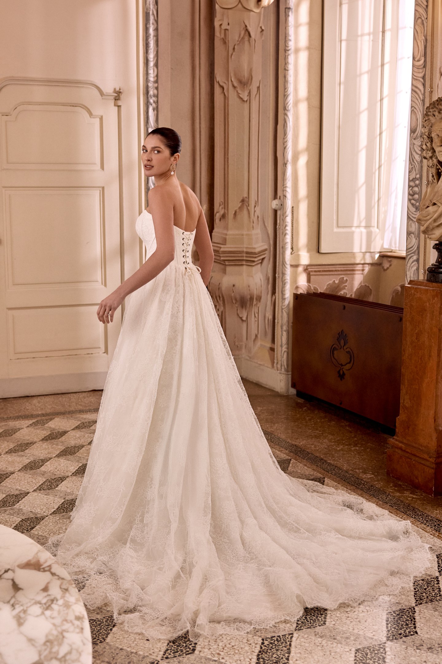 Justin Alexander Style 88468 LEIGHTON Allover Corded Alençon Lace A-Line Gown with Basque Waistline