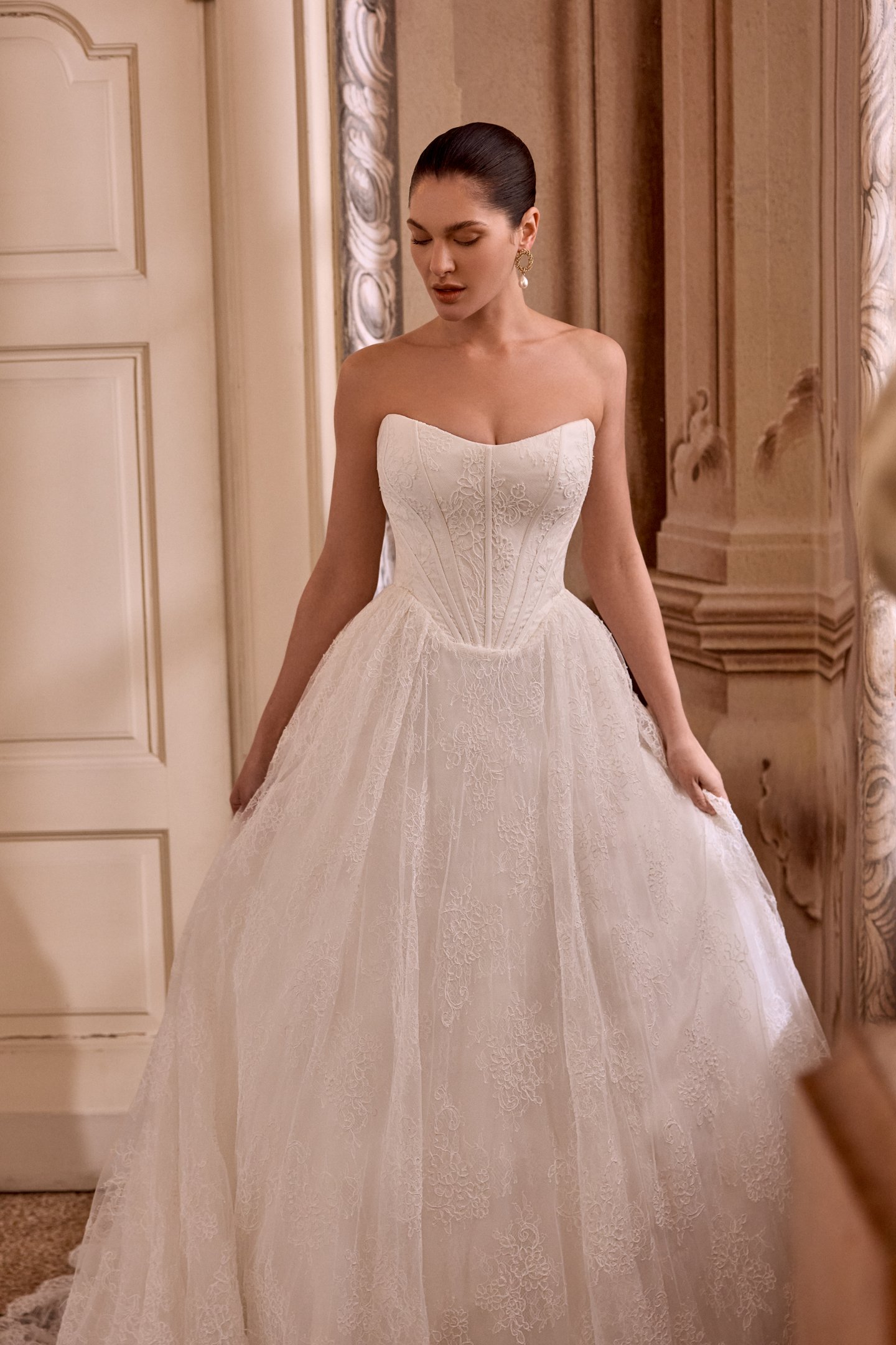 Justin Alexander Style 88468 LEIGHTON Allover Corded Alençon Lace A-Line Gown with Basque Waistline