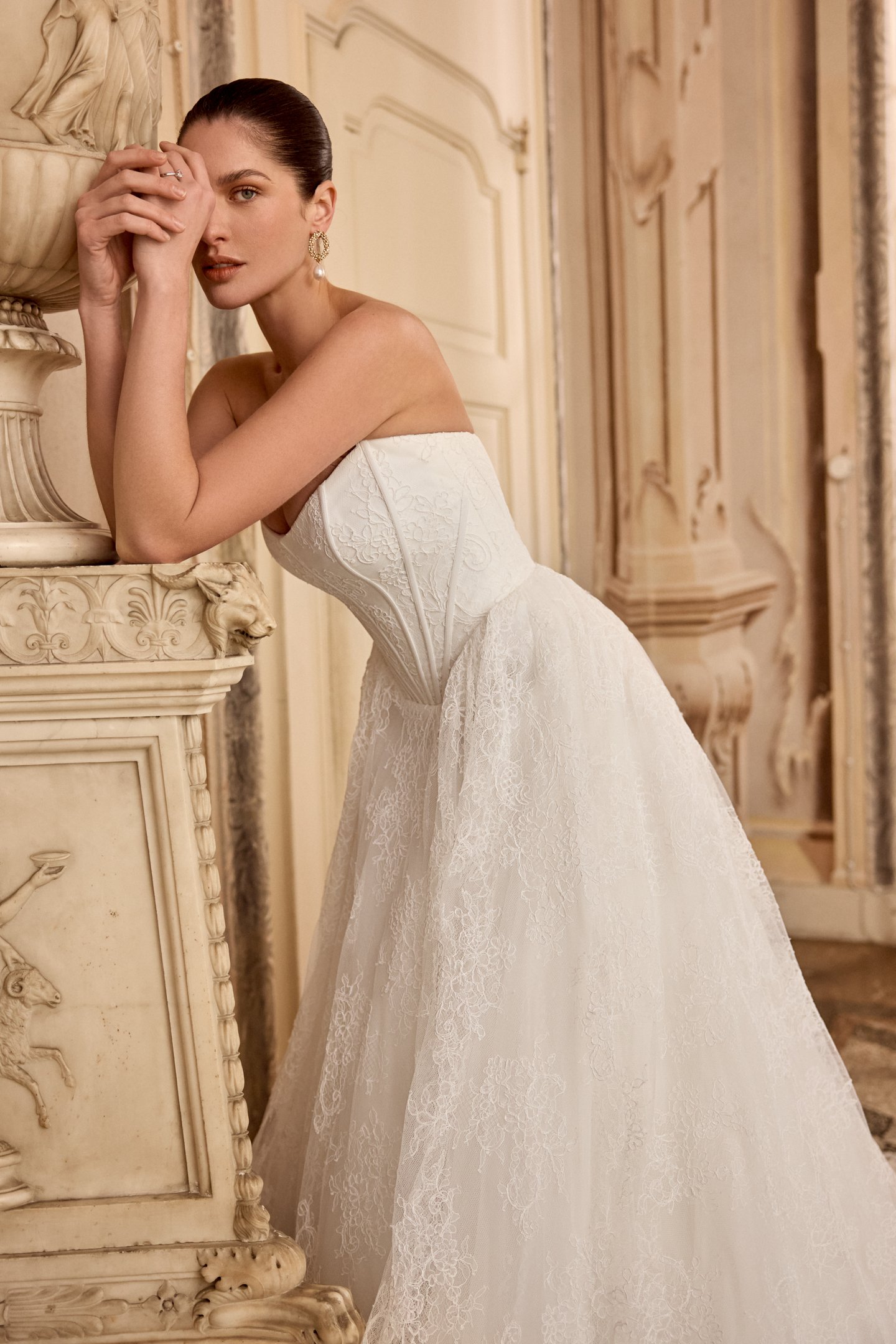 Justin Alexander Style 88468 LEIGHTON Allover Corded Alençon Lace A-Line Gown with Basque Waistline