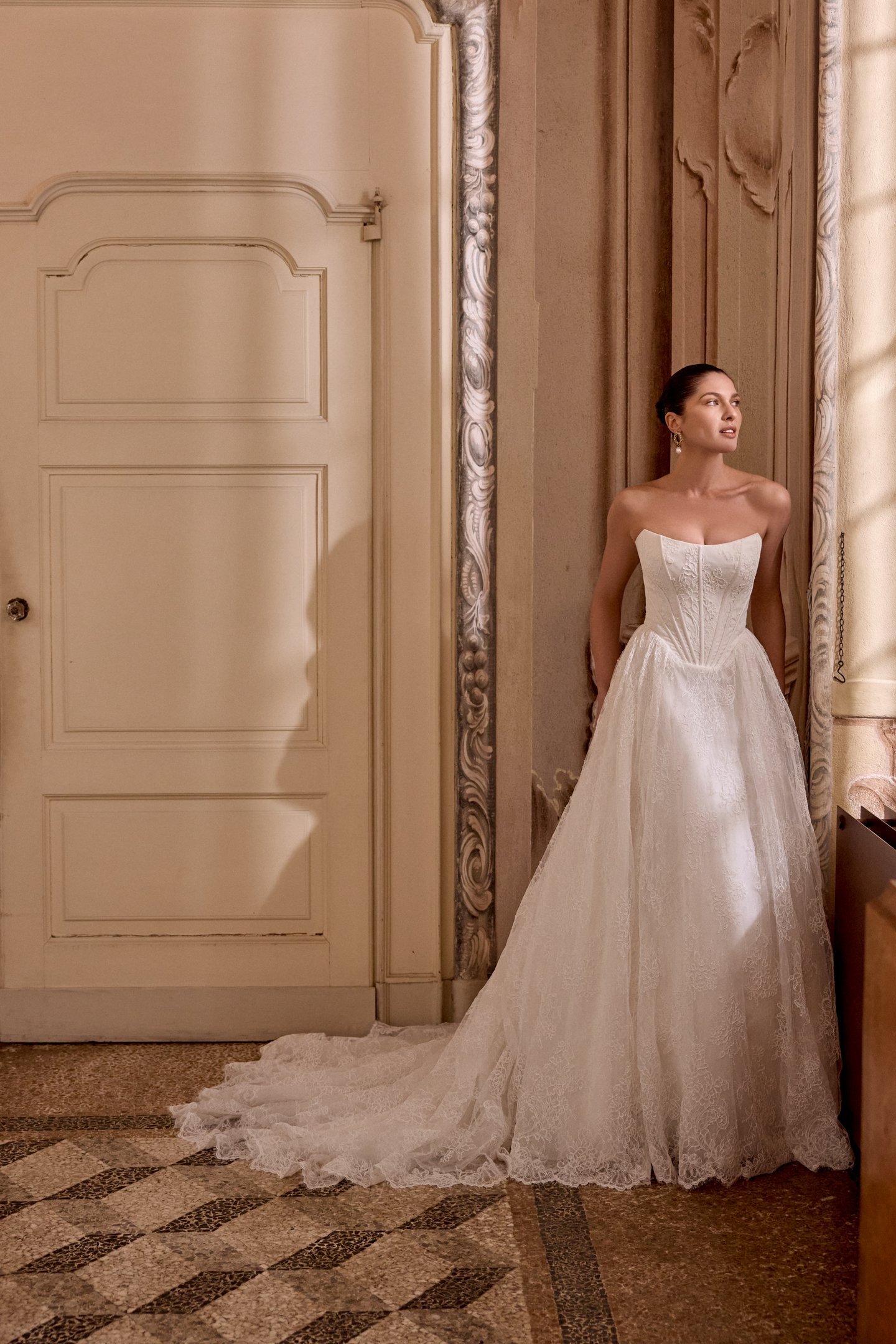 Justin Alexander Style 88468 LEIGHTON Allover Corded Alençon Lace A-Line Gown with Basque Waistline