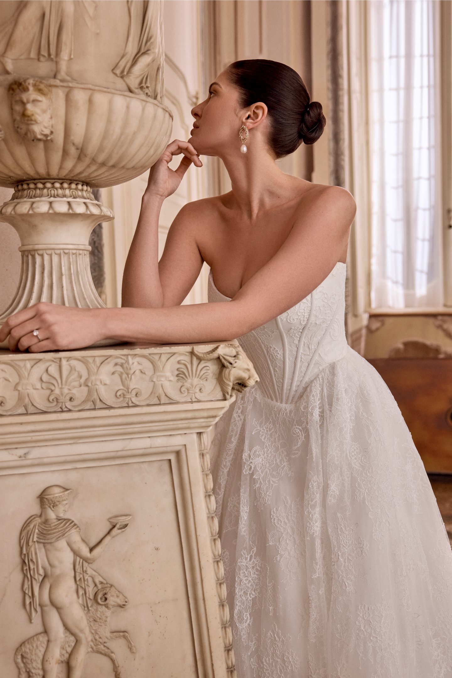 Justin Alexander Style 88468 LEIGHTON Allover Corded Alençon Lace A-Line Gown with Basque Waistline