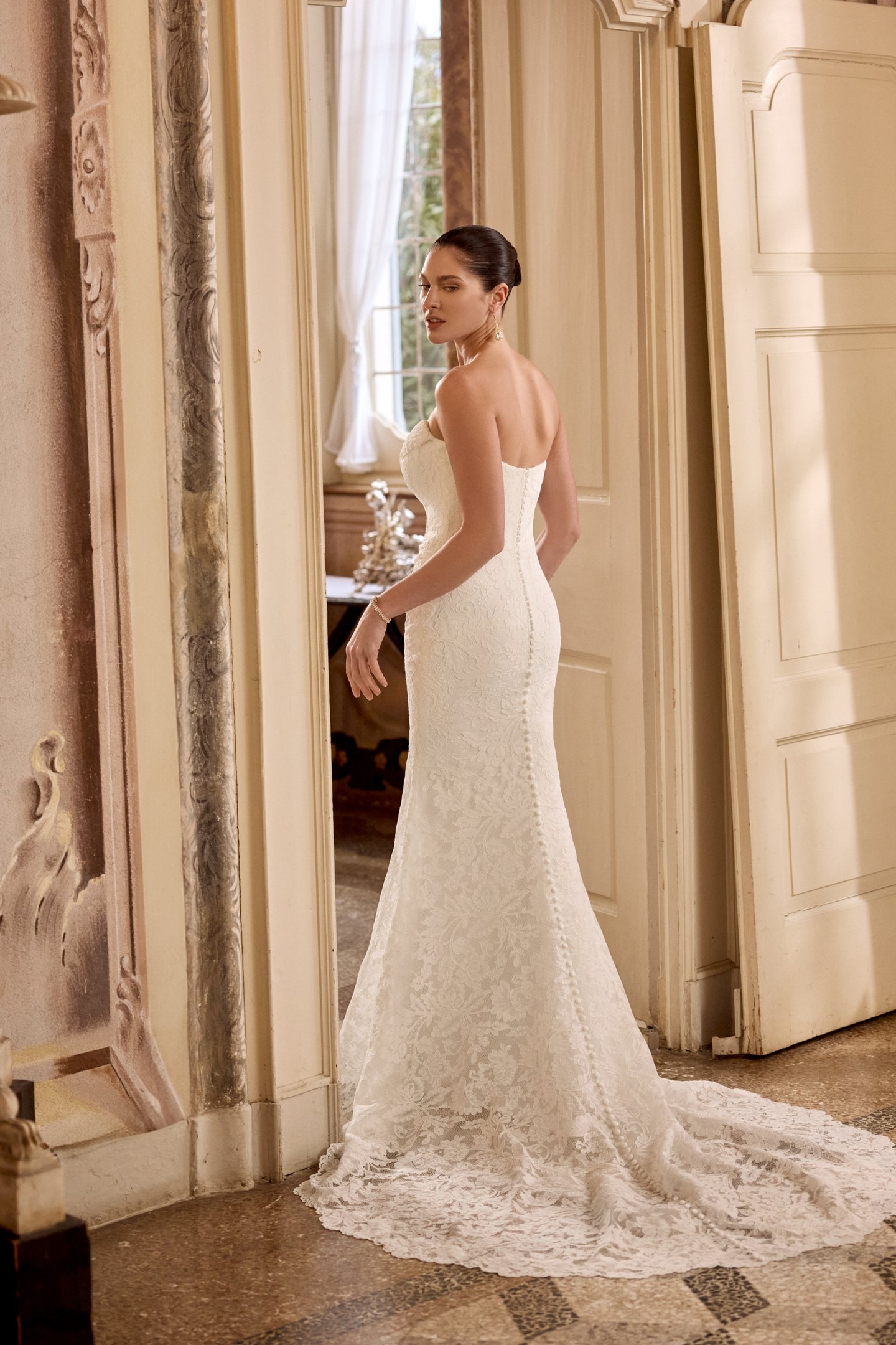 Justin Alexander Style 88469 LISSY Allover Corded Alençon Lace Fit and Flare Gown with Draping