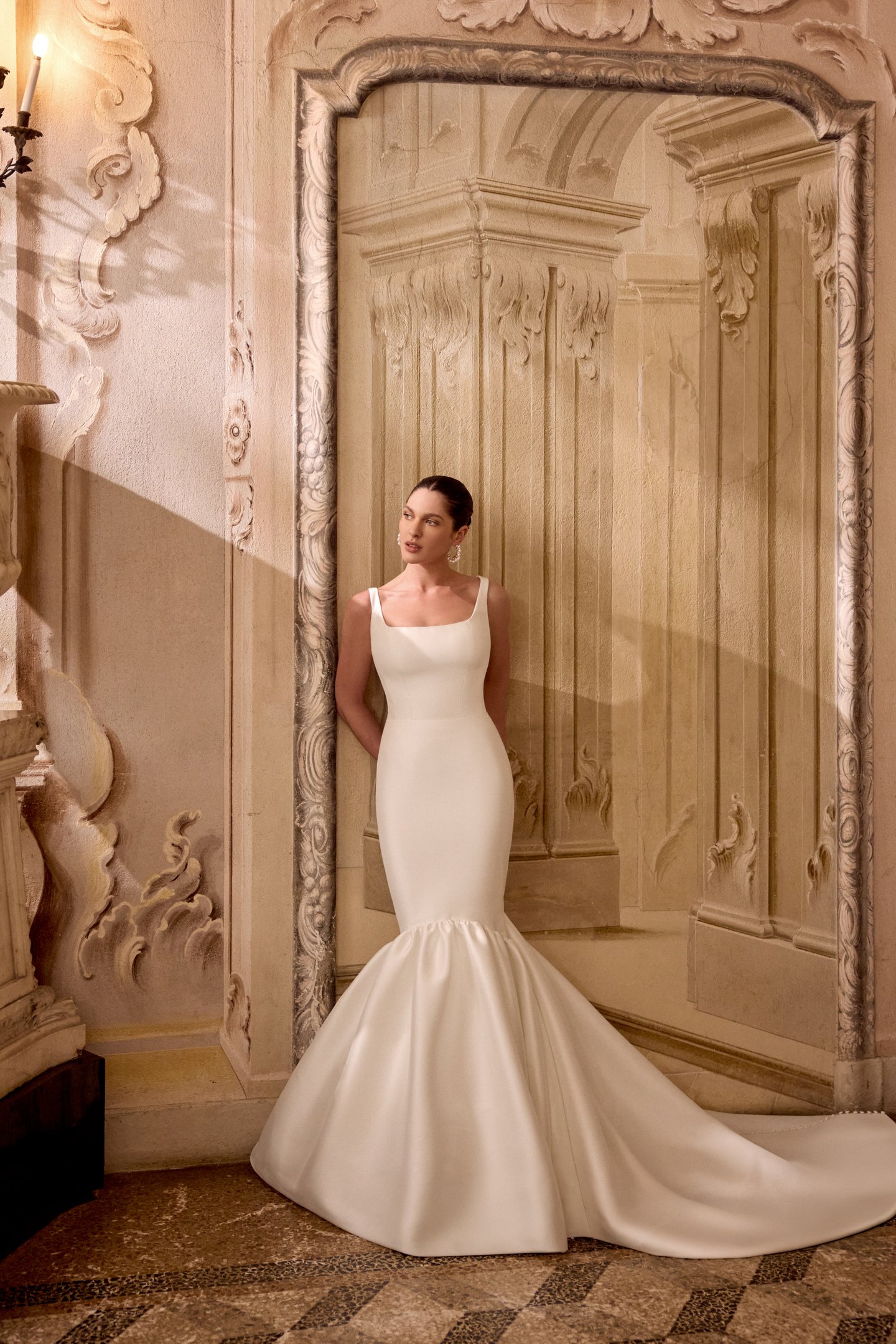 Justin Alexander Style 88470 LOU Mikado Mermaid Gown with Square Neckline and V-Back