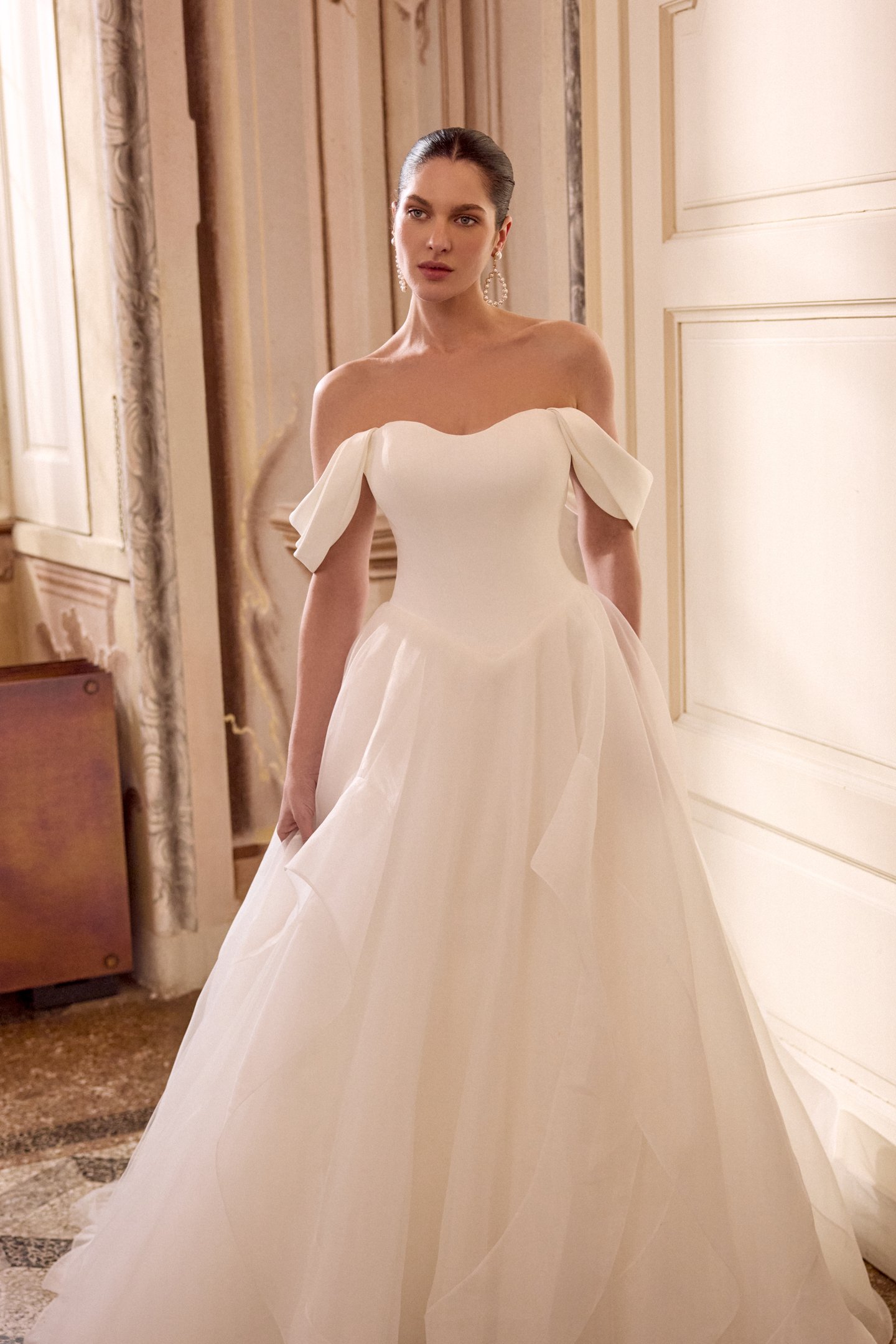 Justin Alexander Style 88471 LYLA Organza Ball Gown with Bias Ruffled Skirt and Satin Sweetheart Bodice