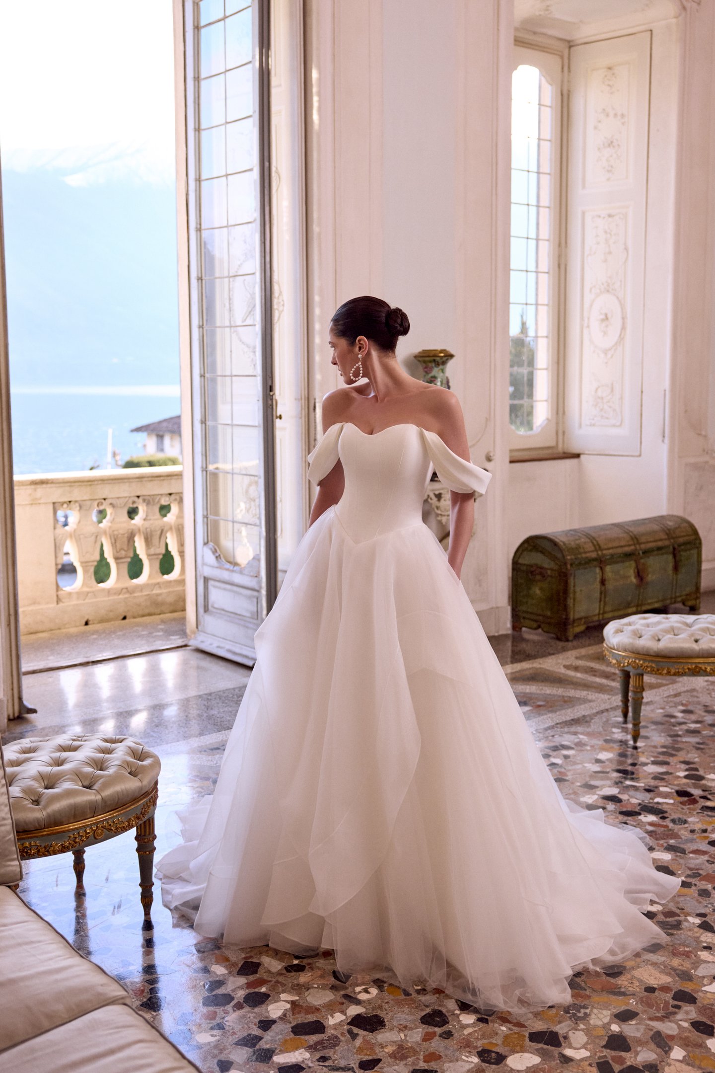 Justin Alexander Style 88471 LYLA Organza Ball Gown with Bias Ruffled Skirt and Satin Sweetheart Bodice