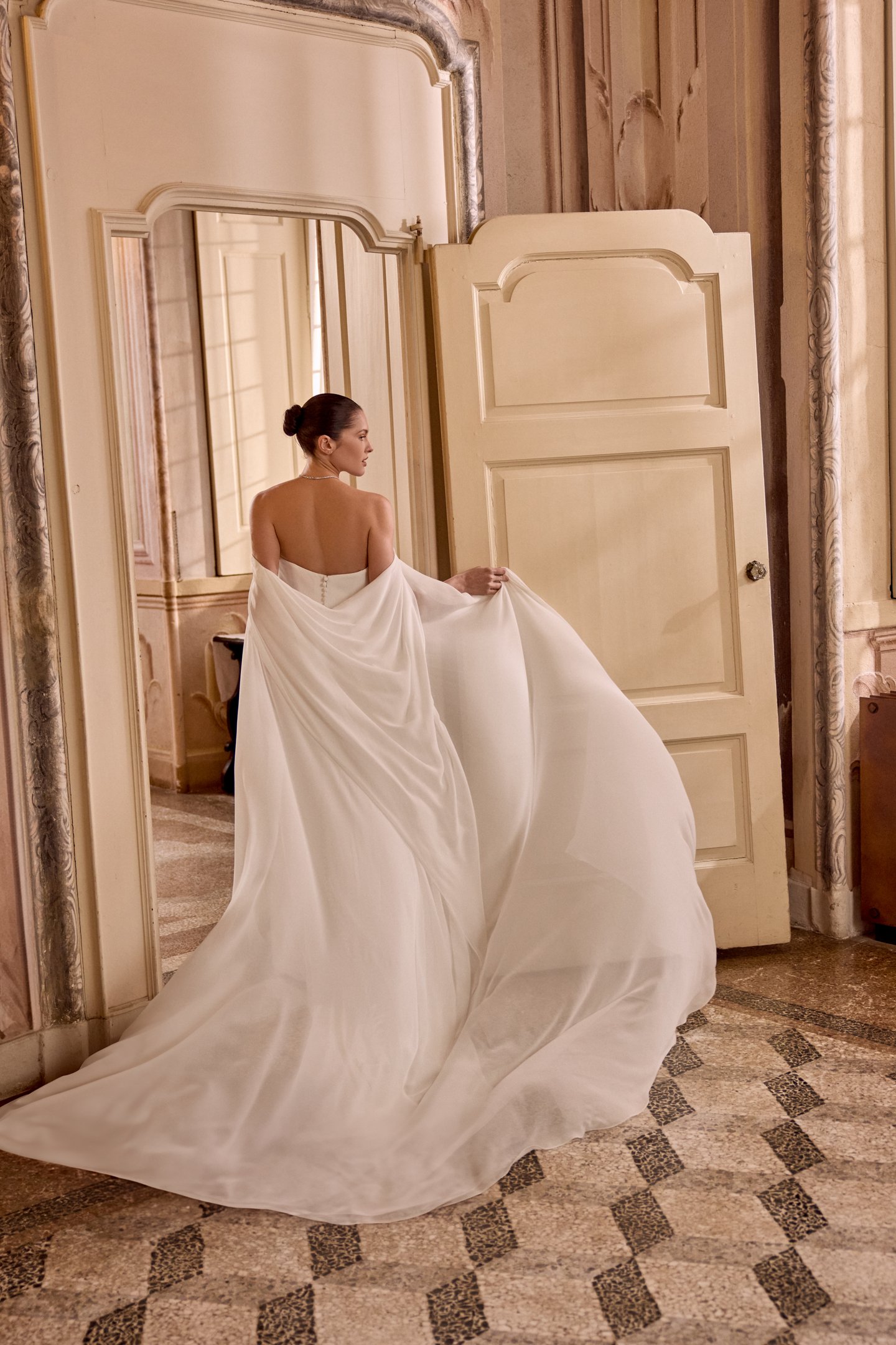 Justin Alexander Style 88472 LETI Crepe Fit and Flare Gown with Ruched Bodice