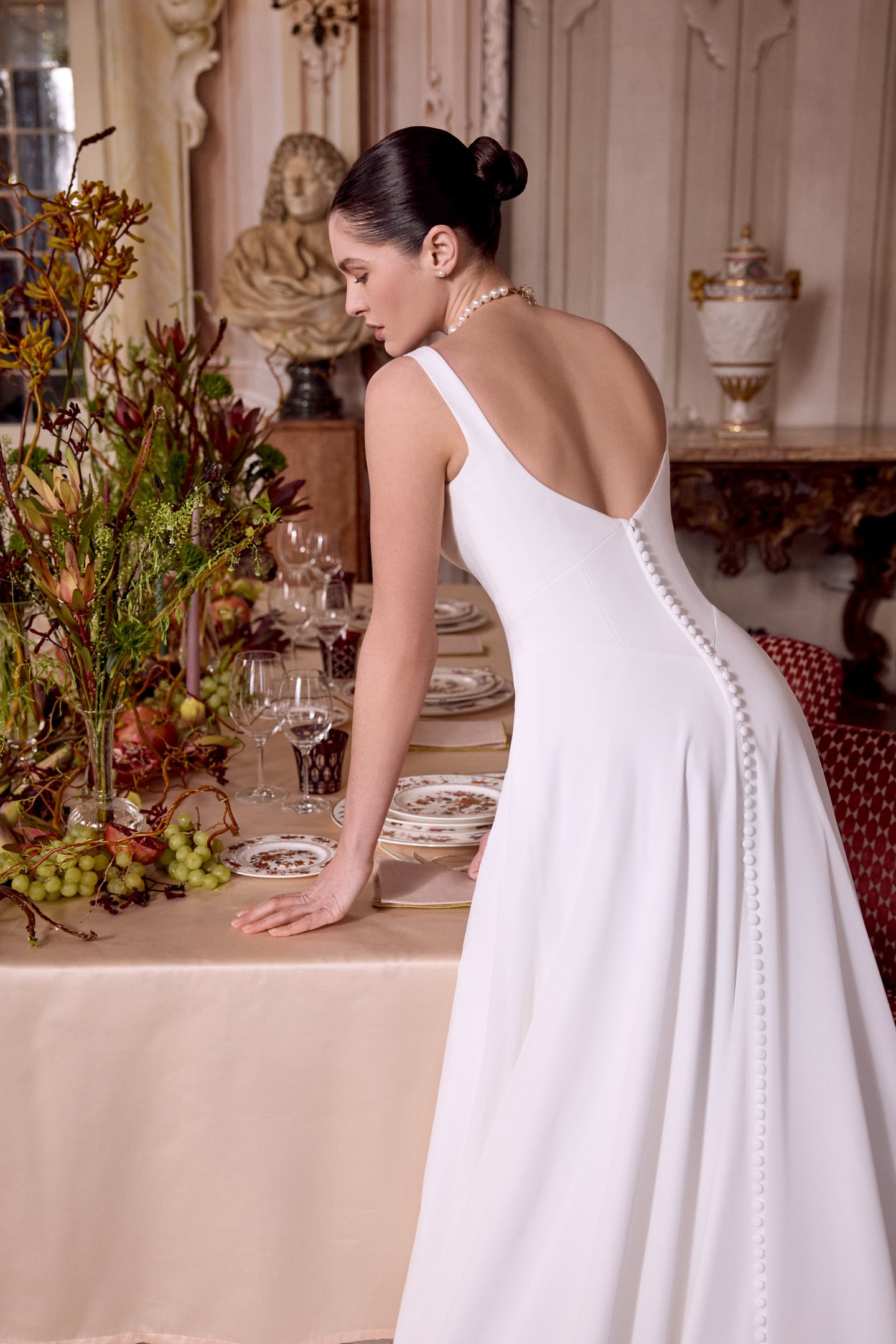 Justin Alexander Style 88473 LUPITA Chiffon A-Line Gown with Crepe Bodice and Basque Waist
